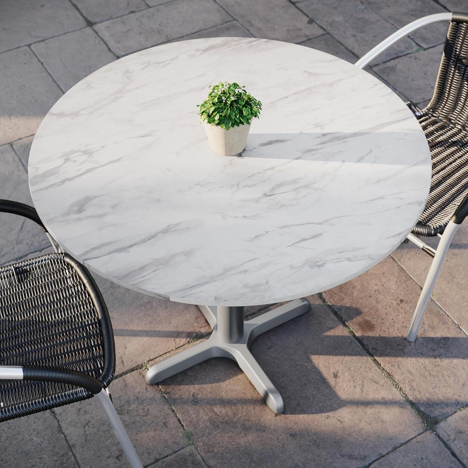 image:imageFlash Furniture Acadia 3125 Round Indoor Outdoor Gray Faux Concrete Tabletop 22 x 22 Silver X Base Scratch Heat amp UV Resistant Seamless TopGuard Top and EdgeWhite Faux MarbleSilver Base