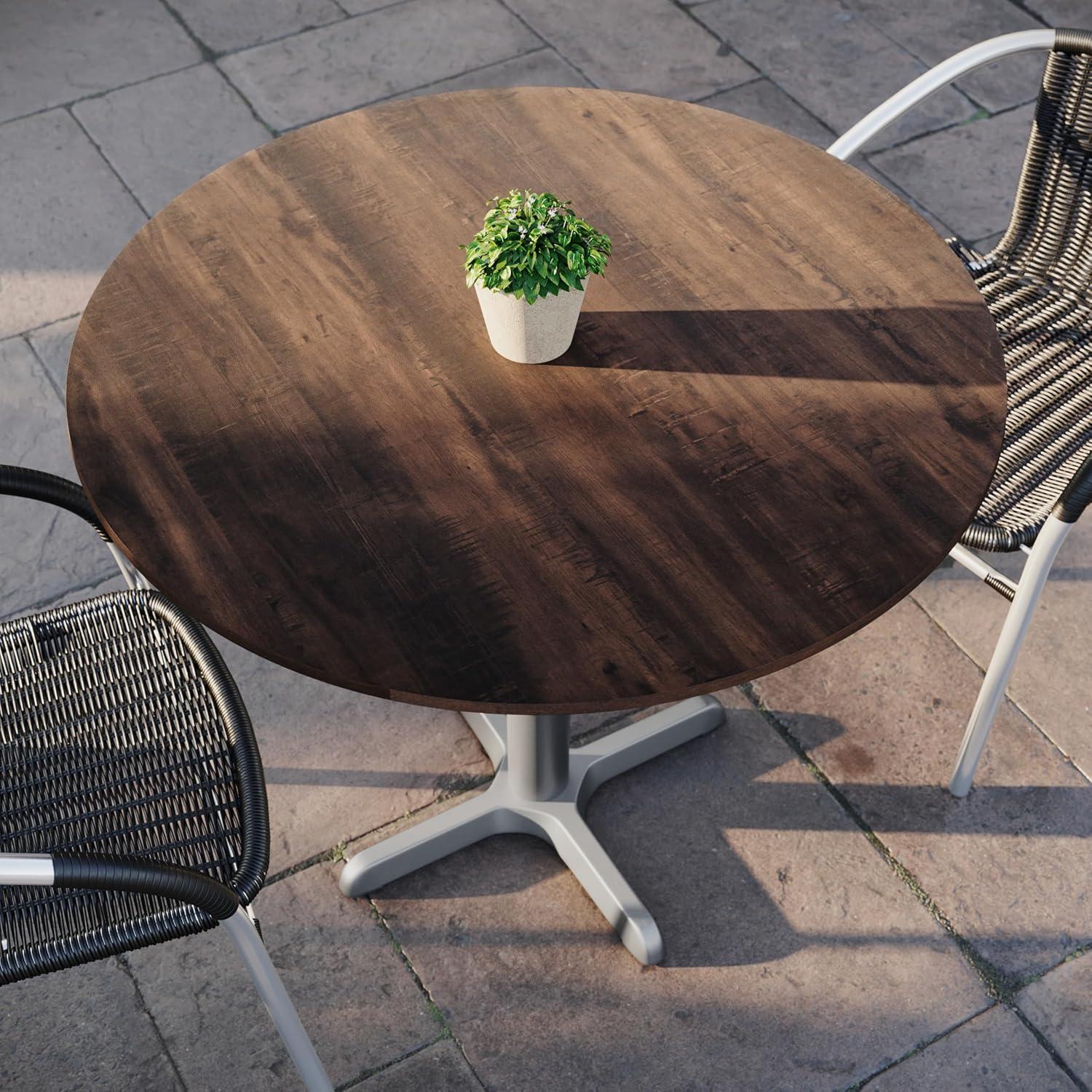 image:imageFlash Furniture Acadia 3125 Round Indoor Outdoor Gray Faux Concrete Tabletop 22 x 22 Silver X Base Scratch Heat amp UV Resistant Seamless TopGuard Top and EdgeDark BrownSilver Base