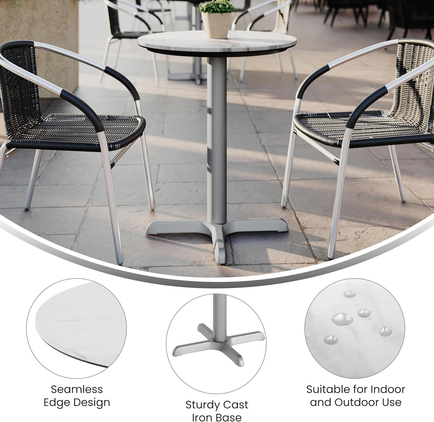 image:imageFlash Furniture Acadia 3125 Round Indoor Outdoor Gray Faux Concrete Tabletop 22 x 22 Silver X Base Scratch Heat amp UV Resistant Seamless TopGuard Top and EdgeWhite Faux MarbleSilver Base