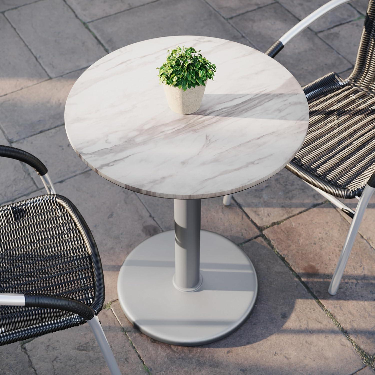 image:imageFlash Furniture Acadia 3125 Round Indoor Outdoor White Faux Marble Tabletop with 18 Round Silver Base Scratch Heat amp UV Resistant Seamless TopGuard Top and EdgeWhite Faux MarbleSilver Base