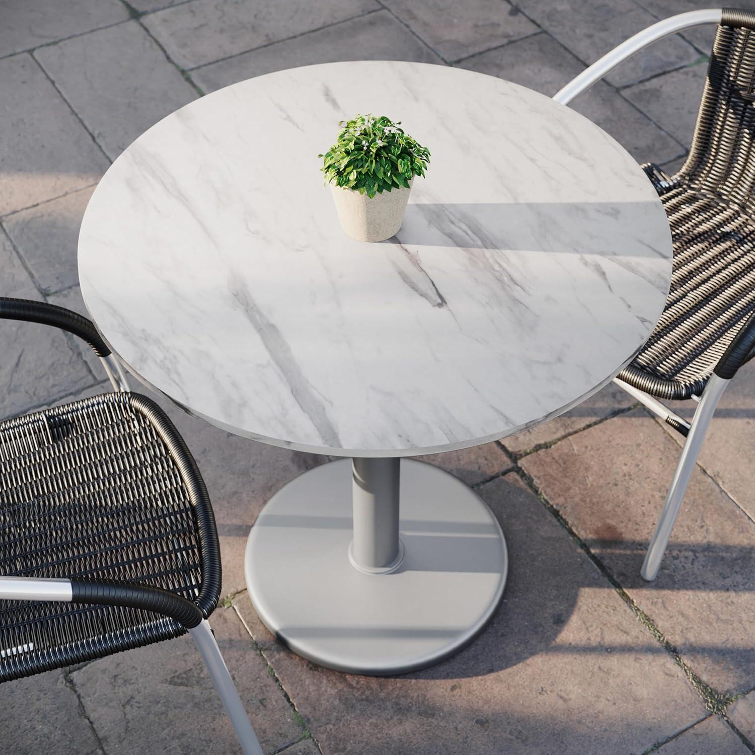 image:imageFlash Furniture Acadia 3125 Round Indoor Outdoor White Faux Marble Tabletop with 18 Round Silver Base Scratch Heat amp UV Resistant Seamless TopGuard Top and EdgeWhite Faux MarbleSilver Base