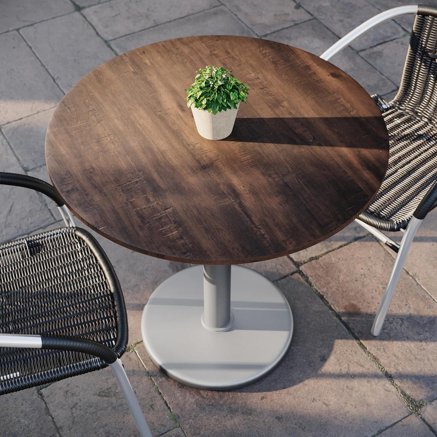image:imageFlash Furniture Acadia 3125 Round Indoor Outdoor White Faux Marble Tabletop with 18 Round Silver Base Scratch Heat amp UV Resistant Seamless TopGuard Top and EdgeDark BrownSilver Base