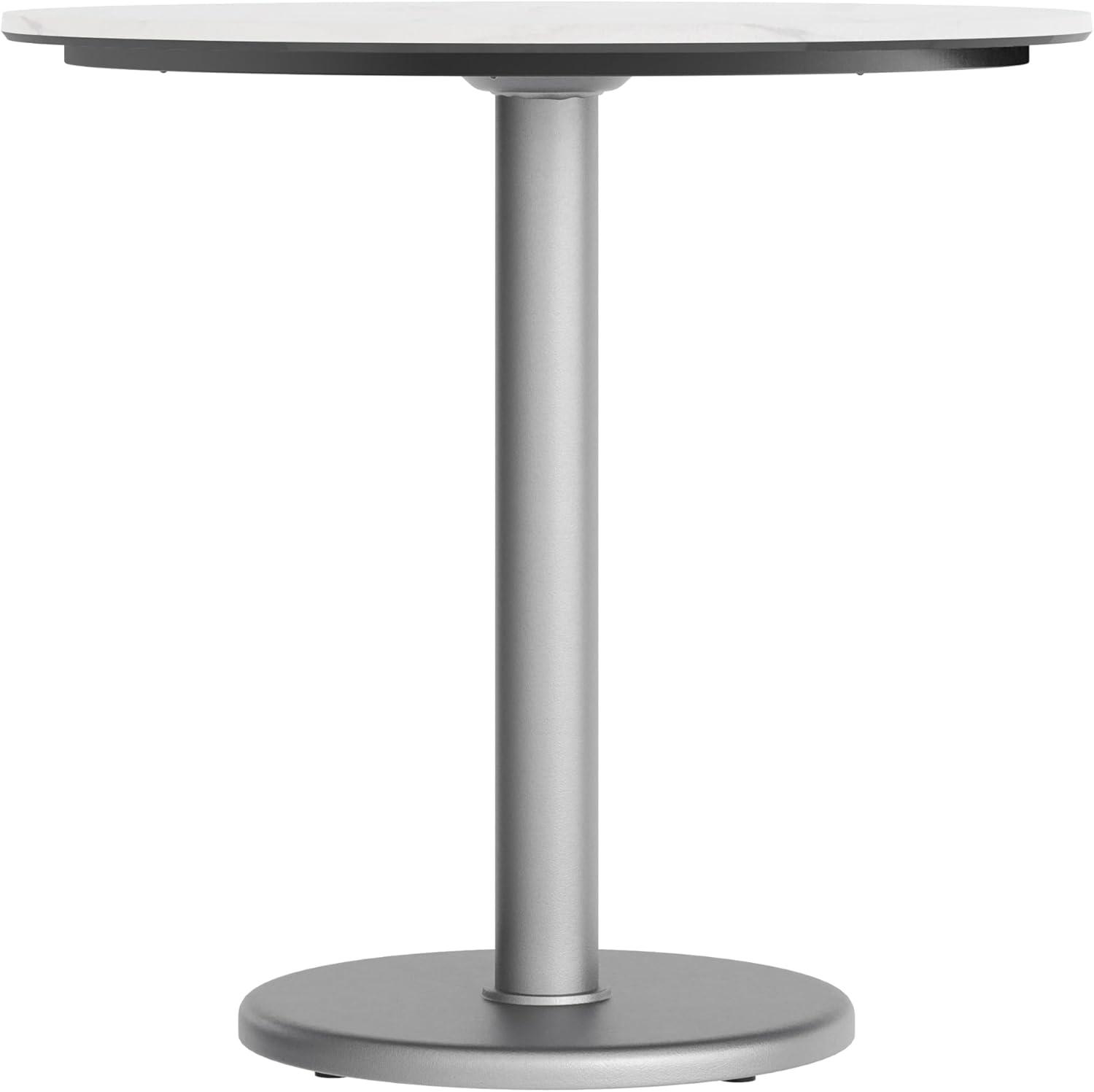 image:imageFlash Furniture Acadia 3125 Round Indoor Outdoor White Faux Marble Tabletop with 18 Round Silver Base Scratch Heat amp UV Resistant Seamless TopGuard Top and EdgeWhite Faux MarbleSilver Base