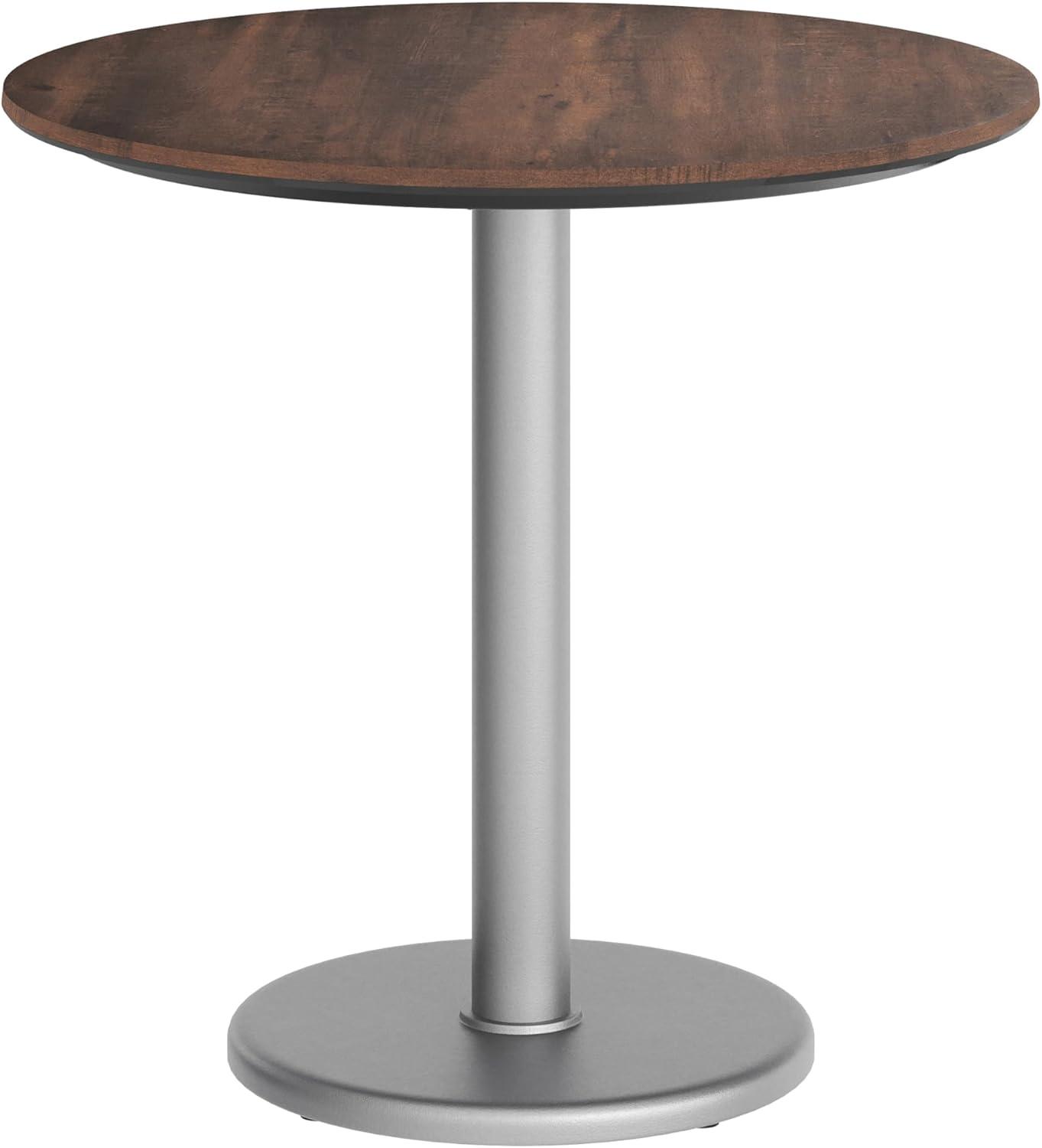 image:imageFlash Furniture Acadia 3125 Round Indoor Outdoor White Faux Marble Tabletop with 18 Round Silver Base Scratch Heat amp UV Resistant Seamless TopGuard Top and EdgeDark BrownSilver Base