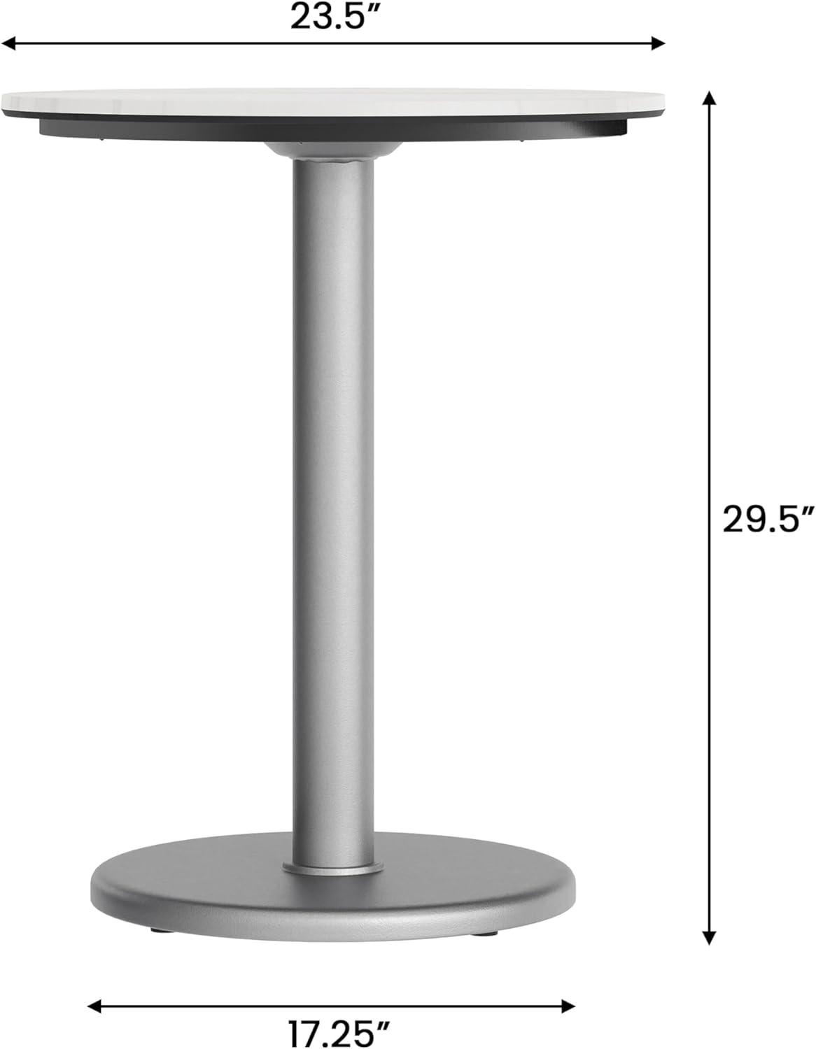 image:imageFlash Furniture Acadia 3125 Round Indoor Outdoor White Faux Marble Tabletop with 18 Round Silver Base Scratch Heat amp UV Resistant Seamless TopGuard Top and EdgeWhite Faux MarbleSilver Base