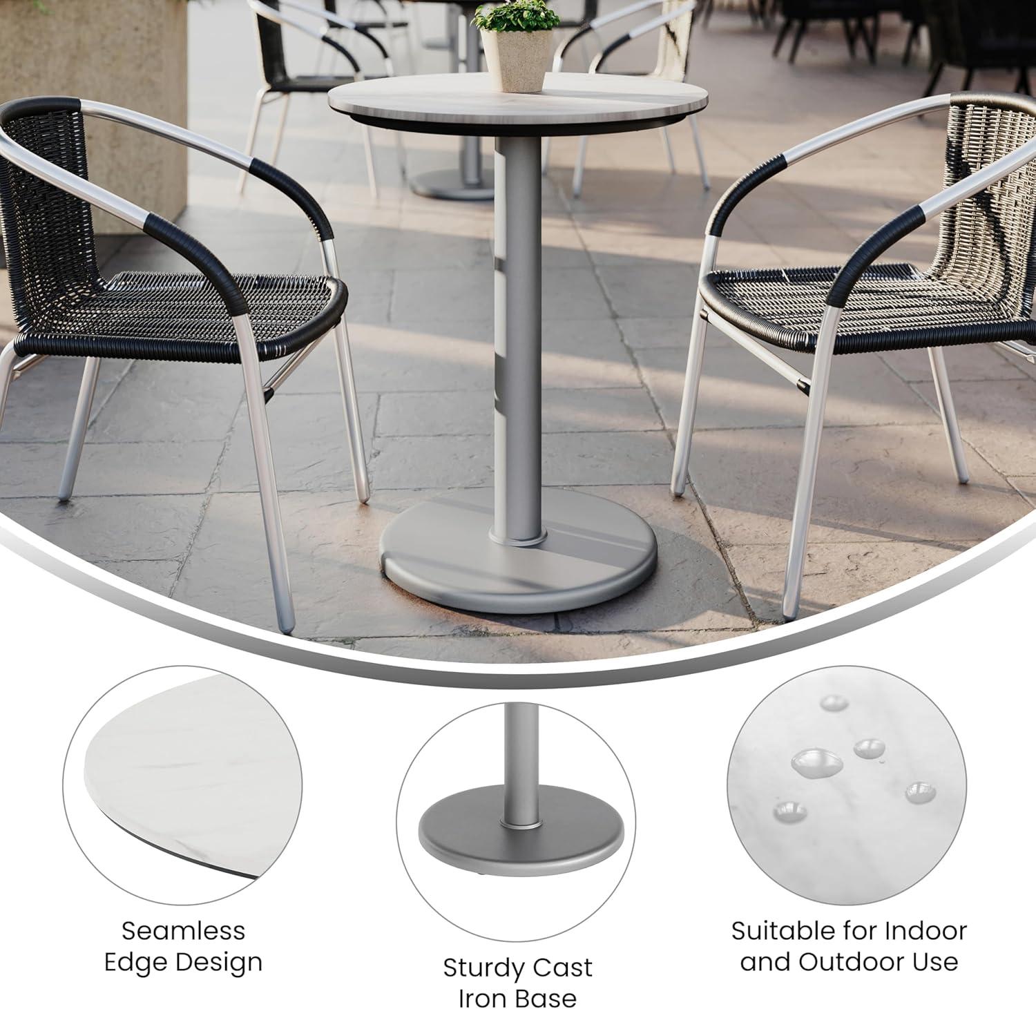 image:imageFlash Furniture Acadia 3125 Round Indoor Outdoor White Faux Marble Tabletop with 18 Round Silver Base Scratch Heat amp UV Resistant Seamless TopGuard Top and EdgeWhite Faux MarbleSilver Base