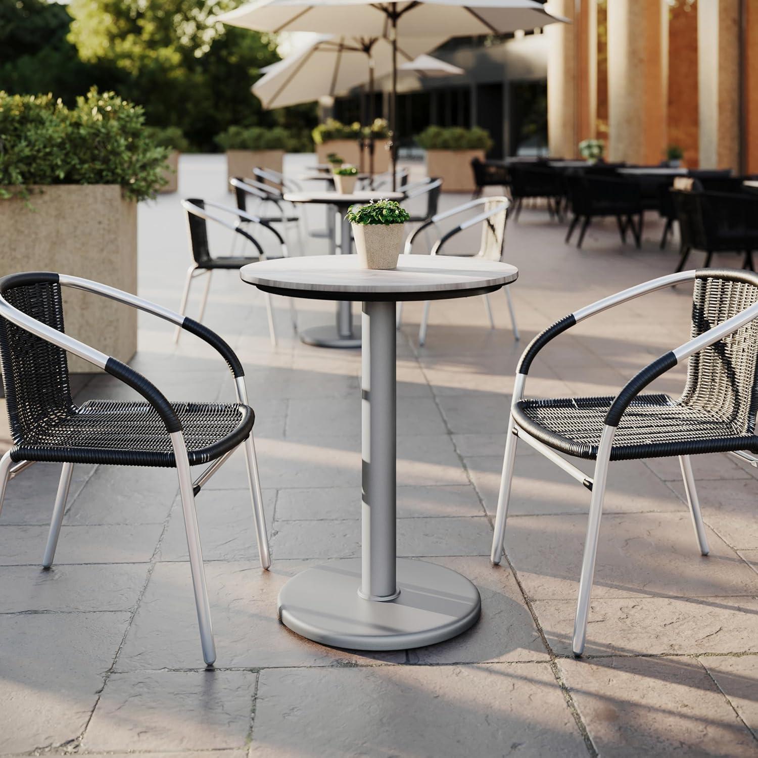 image:imageFlash Furniture Acadia 3125 Round Indoor Outdoor White Faux Marble Tabletop with 18 Round Silver Base Scratch Heat amp UV Resistant Seamless TopGuard Top and EdgeWhite Faux MarbleSilver Base