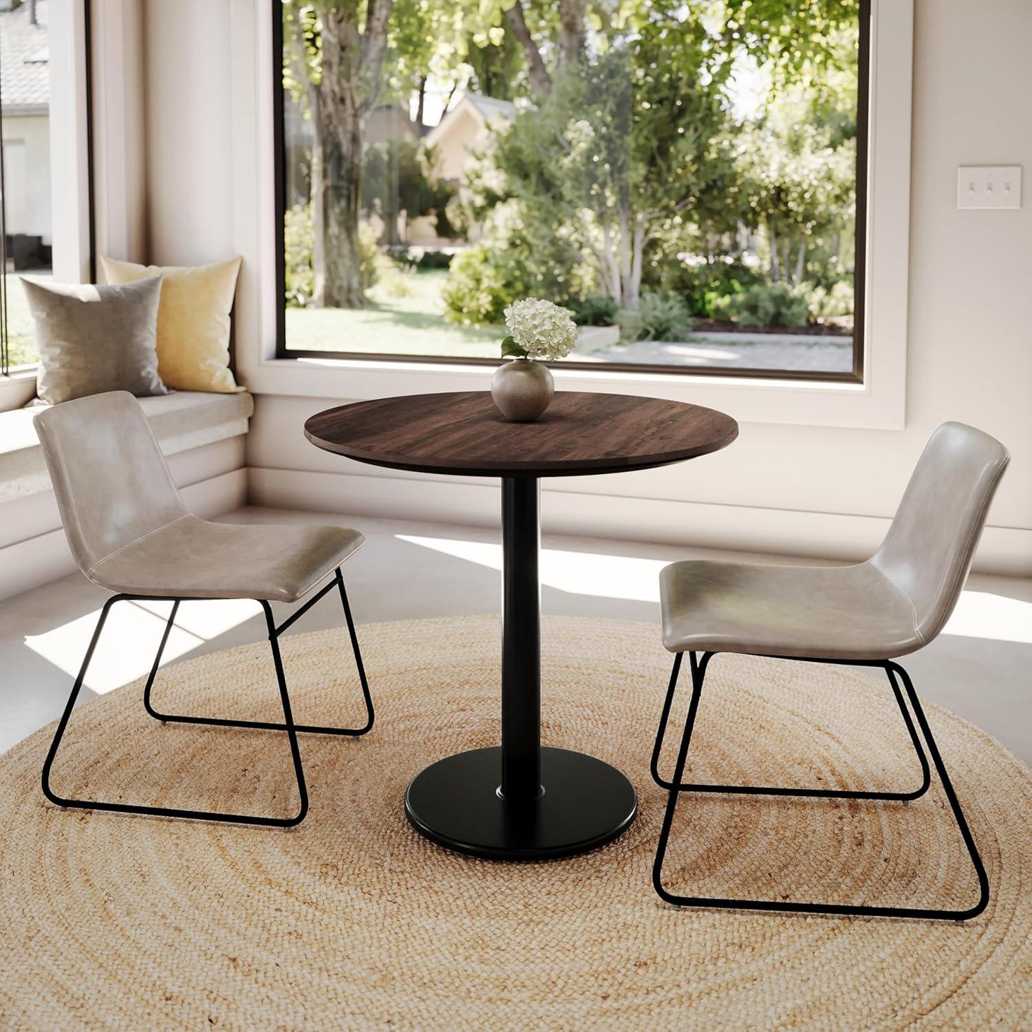 image:imageFlash Furniture Acadia 3125 Round Indoor White Faux Marble Tabletop with 18 Round Black Table Height Base Seamless TopGuard HPL Top and EdgeDark BrownBlack Base