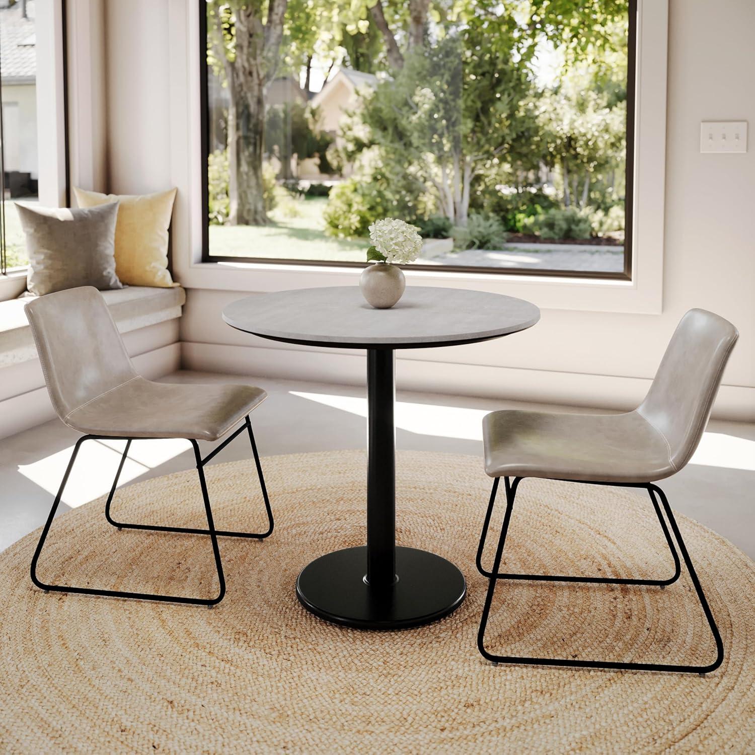 image:imageFlash Furniture Acadia 3125 Round Indoor White Faux Marble Tabletop with 18 Round Black Table Height Base Seamless TopGuard HPL Top and EdgeGray Faux ConcreteBlack Base