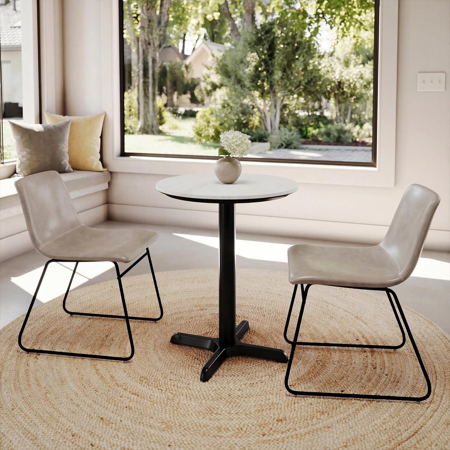 image:imageFlash Furniture Acadia 3125 Round Indoor White Faux Marble Tabletop with 18 Round Black Table Height Base Seamless TopGuard HPL Top and EdgeWhite Faux MarbleBlack Base