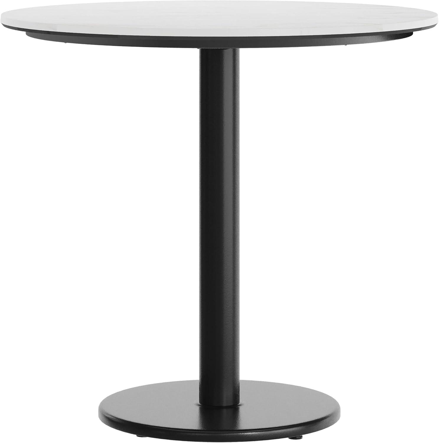 image:imageFlash Furniture Acadia 3125 Round Indoor White Faux Marble Tabletop with 18 Round Black Table Height Base Seamless TopGuard HPL Top and EdgeWhite Faux MarbleBlack Base