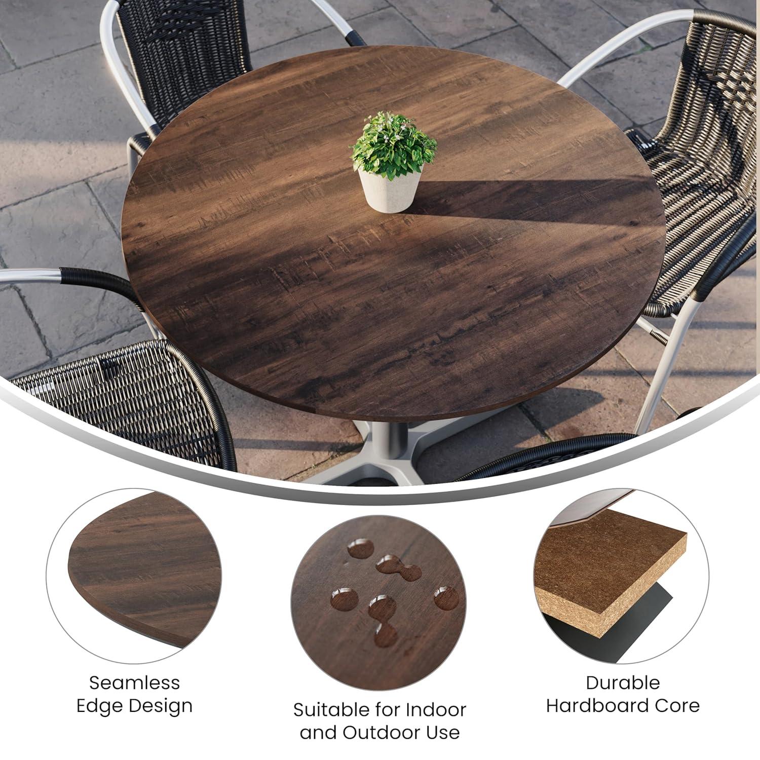 image:imageFlash Furniture Acadia 315 Round Dark Brown Tabletop TopGuard HPL Seamless Edge Scratch amp Stain Resistant AllWeather Durability Commercial GradeDark Brown