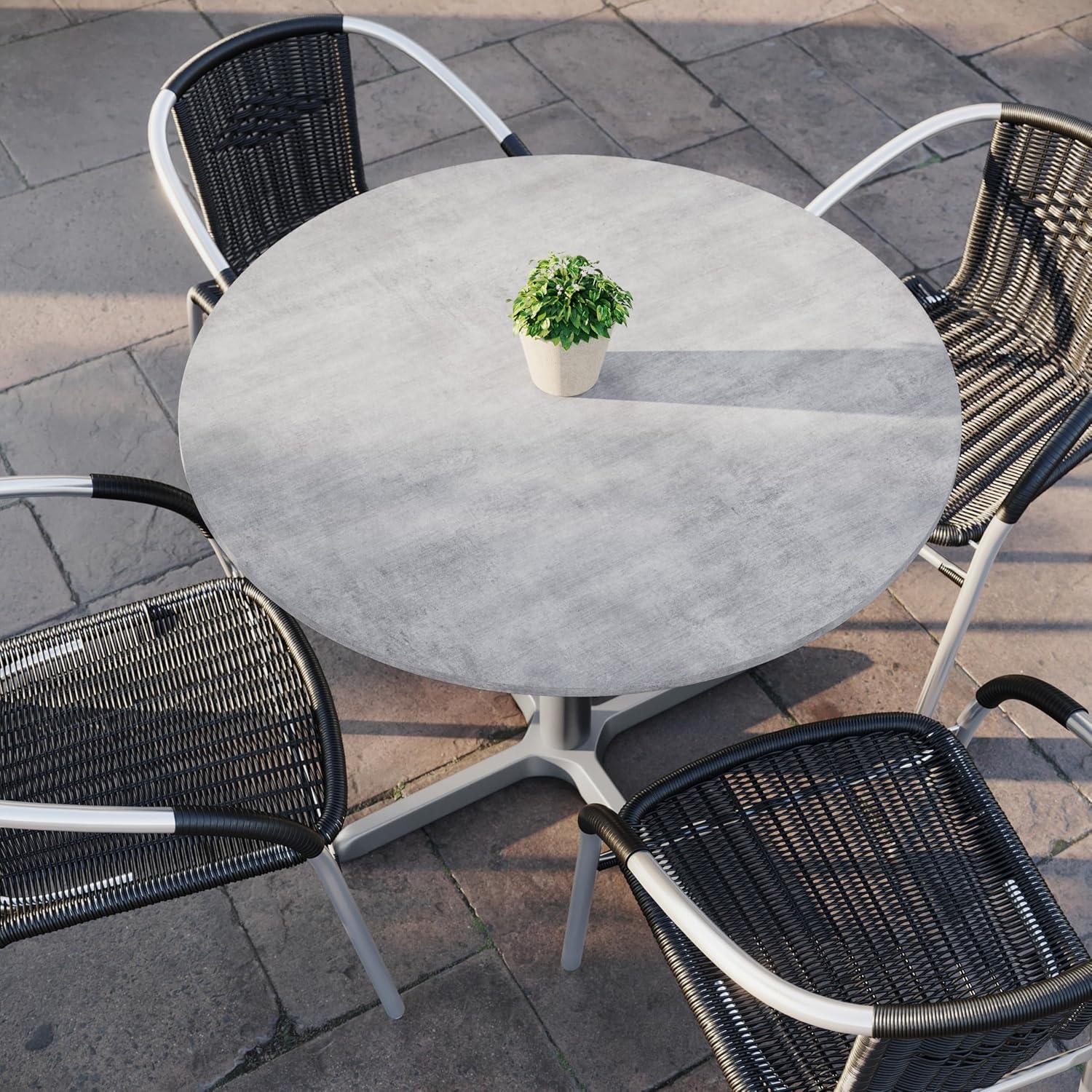 image:imageFlash Furniture Acadia 315 Round Dark Brown Tabletop TopGuard HPL Seamless Edge Scratch amp Stain Resistant AllWeather Durability Commercial GradeGray Faux Concrete