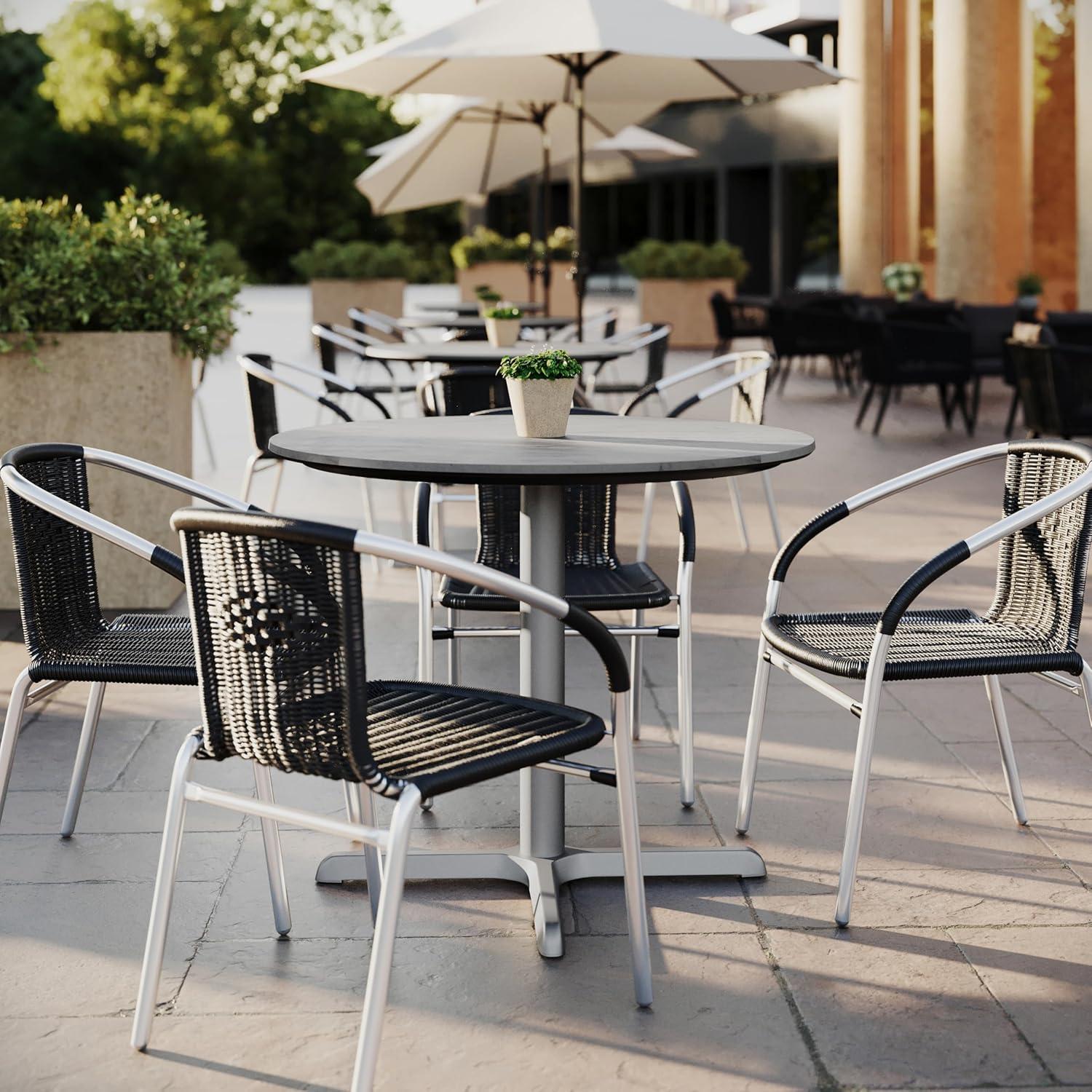 image:imageFlash Furniture Acadia 315 Round Dark Brown Tabletop TopGuard HPL Seamless Edge Scratch amp Stain Resistant AllWeather Durability Commercial GradeGray Faux Concrete