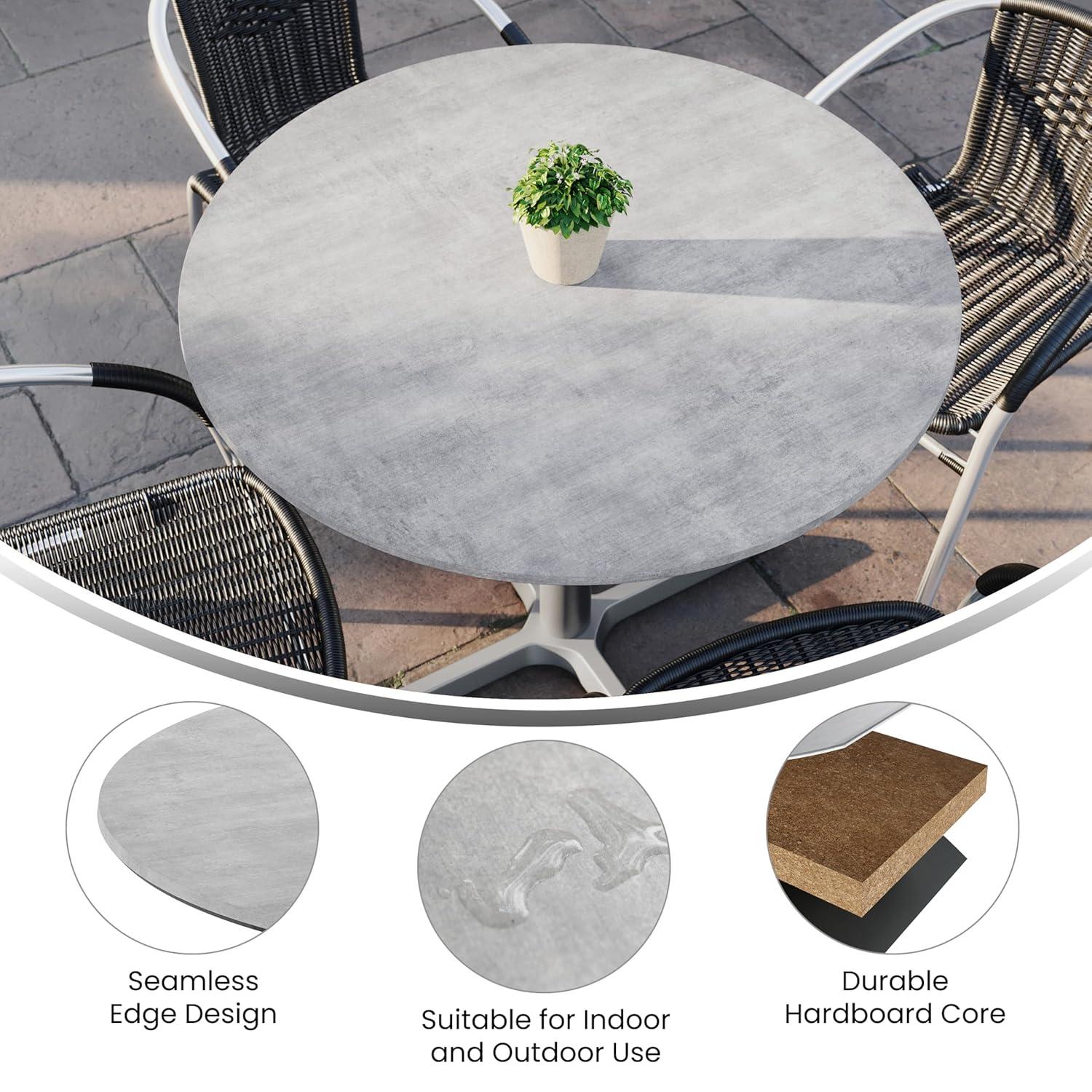 image:imageFlash Furniture Acadia 315 Round Dark Brown Tabletop TopGuard HPL Seamless Edge Scratch amp Stain Resistant AllWeather Durability Commercial GradeGray Faux Concrete