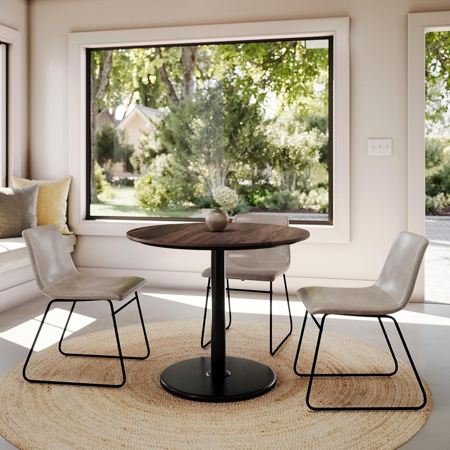 image:imageFlash Furniture Acadia 36 Round Indoor Gray Faux Concrete Tabletop with 24 Round Black Table Height Base Seamless TopGuard HPL Top and EdgeDark BrownBlack Base