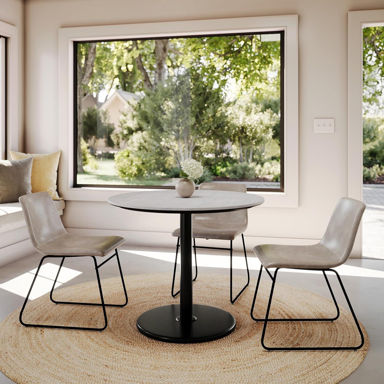 image:imageFlash Furniture Acadia 36 Round Indoor Gray Faux Concrete Tabletop with 24 Round Black Table Height Base Seamless TopGuard HPL Top and EdgeGray Faux ConcreteBlack Base