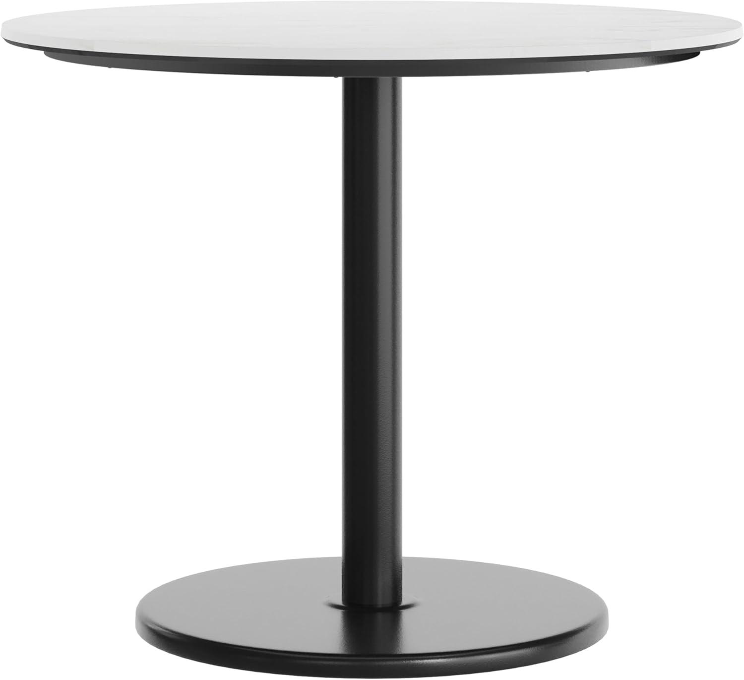 image:imageFlash Furniture Acadia 36 Round Indoor Gray Faux Concrete Tabletop with 24 Round Black Table Height Base Seamless TopGuard HPL Top and EdgeWhite Faux MarbleBlack Base