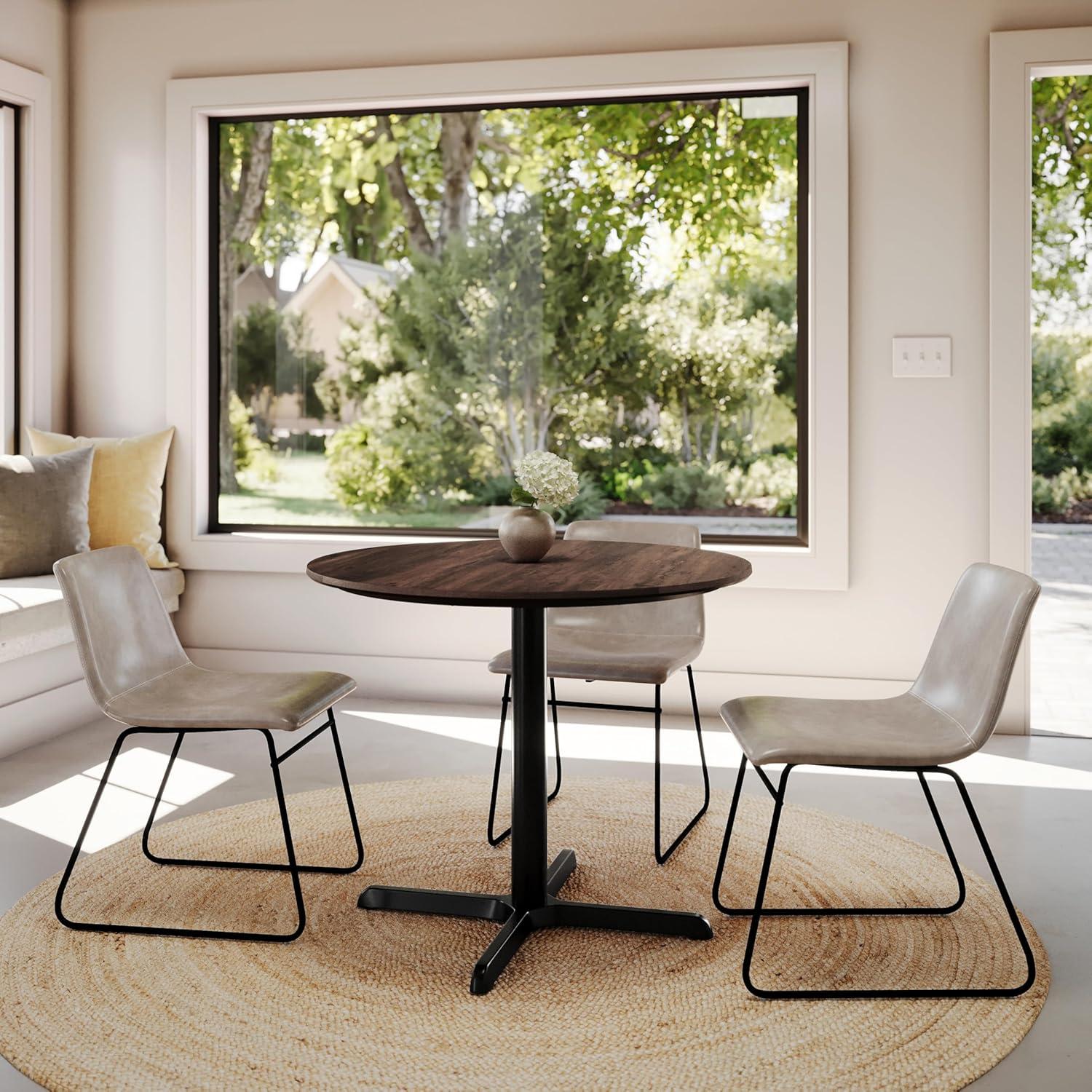 image:imageFlash Furniture Acadia 36 Round Indoor Gray Faux Concrete Tabletop with 30 x 30 Black Table Height X Base Seamless TopGuard HPL Top and EdgeDark BrownBlack Base