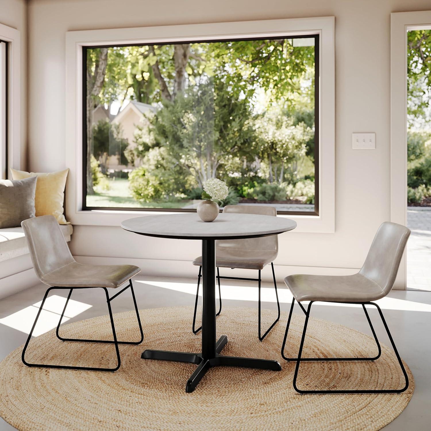 image:imageFlash Furniture Acadia 36 Round Indoor Gray Faux Concrete Tabletop with 30 x 30 Black Table Height X Base Seamless TopGuard HPL Top and EdgeGray Faux ConcreteBlack Base