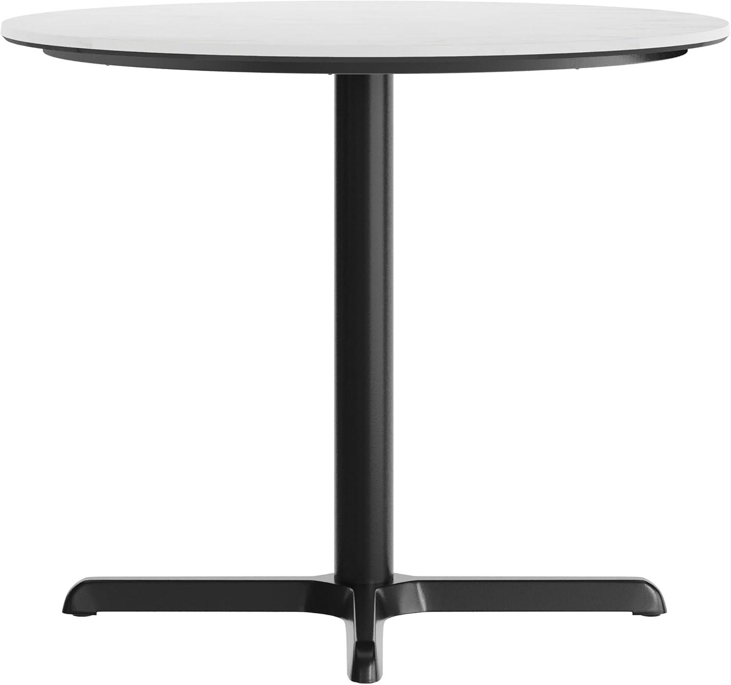 image:imageFlash Furniture Acadia 36 Round Indoor Gray Faux Concrete Tabletop with 30 x 30 Black Table Height X Base Seamless TopGuard HPL Top and EdgeWhite Faux MarbleBlack Base