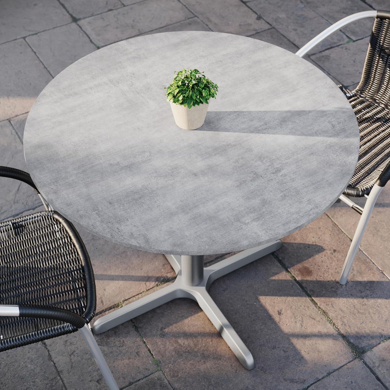 image:imageFlash Furniture Acadia 36 Round Indoor Outdoor Dark Brown Tabletop with 30 x 30 Silver X Base Scratch Heat amp UV Resistant Seamless TopGuard HPL Top and EdgeGray Faux ConcreteSilver Base