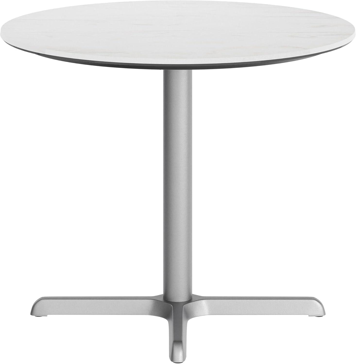 image:imageFlash Furniture Acadia 36 Round Indoor Outdoor Dark Brown Tabletop with 30 x 30 Silver X Base Scratch Heat amp UV Resistant Seamless TopGuard HPL Top and EdgeWhite Faux MarbleSilver Base