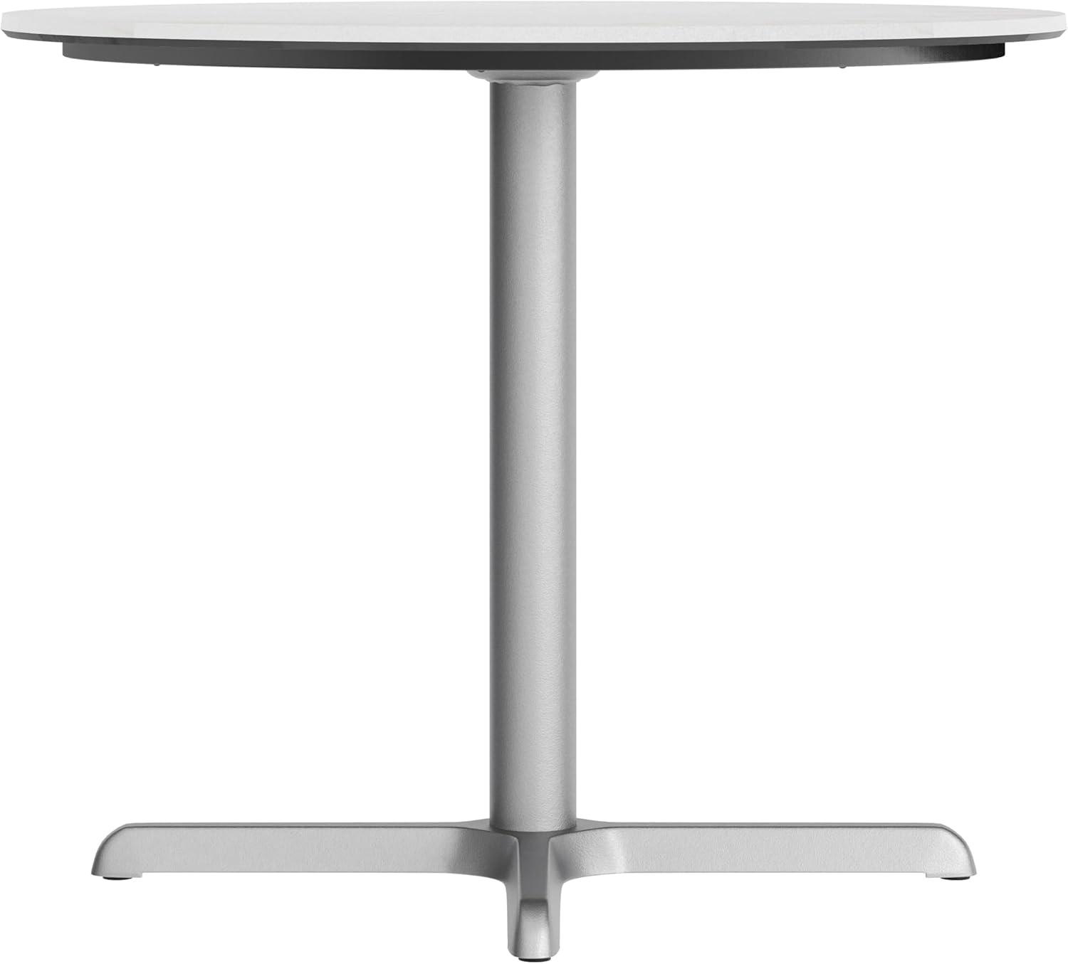 image:imageFlash Furniture Acadia 36 Round Indoor Outdoor Dark Brown Tabletop with 30 x 30 Silver X Base Scratch Heat amp UV Resistant Seamless TopGuard HPL Top and EdgeWhite Faux MarbleSilver Base