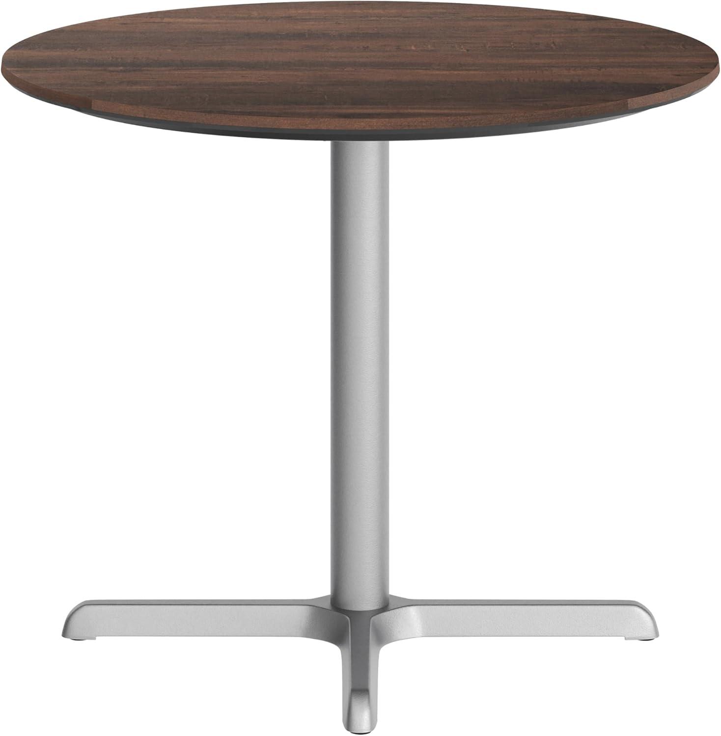 image:imageFlash Furniture Acadia 36 Round Indoor Outdoor Dark Brown Tabletop with 30 x 30 Silver X Base Scratch Heat amp UV Resistant Seamless TopGuard HPL Top and EdgeDark BrownSilver Base