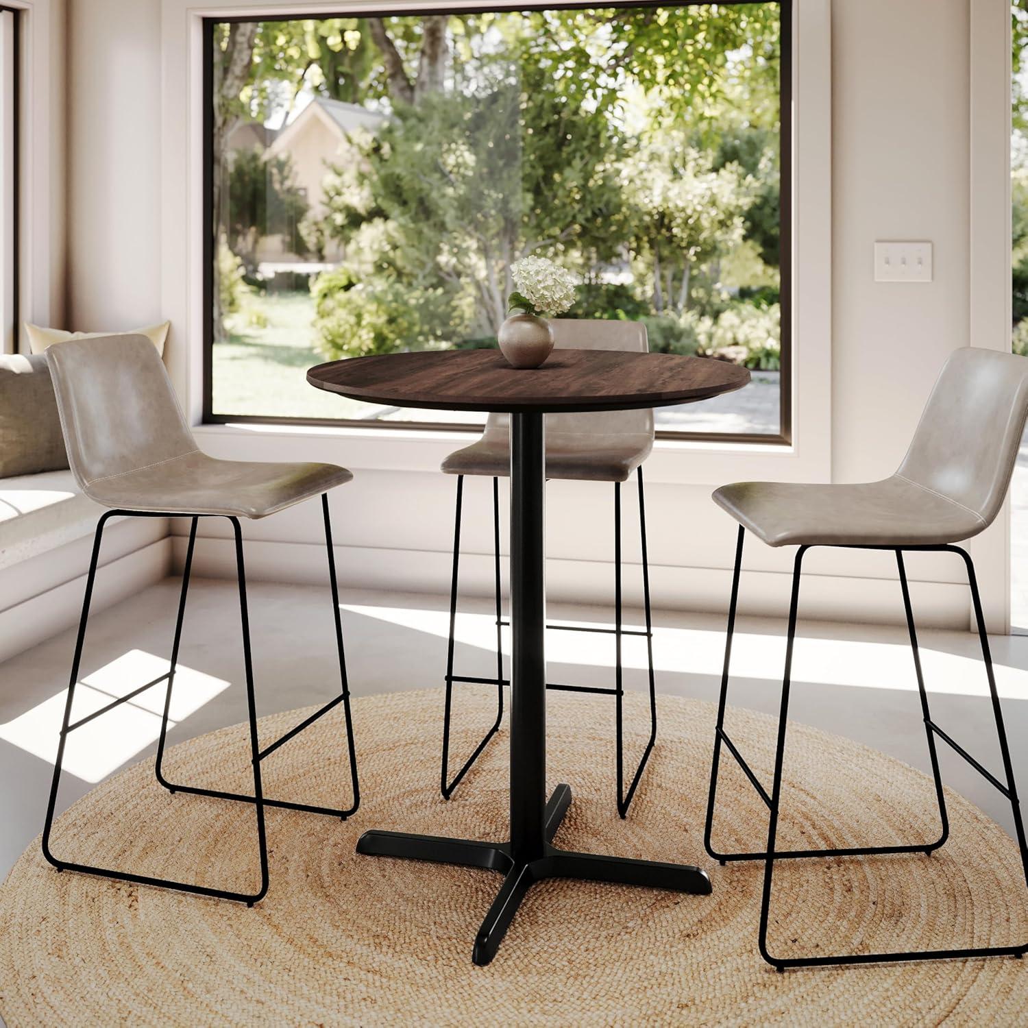 image:imageFlash Furniture Acadia 36 Round Indoor White Faux Marble Tabletop with 30 x 30 Black Bar Height X Base Seamless TopGuard HPL Top and EdgeDark BrownBlack Base