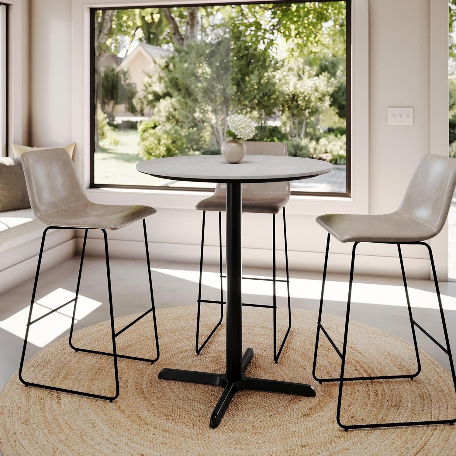 image:imageFlash Furniture Acadia 36 Round Indoor White Faux Marble Tabletop with 30 x 30 Black Bar Height X Base Seamless TopGuard HPL Top and EdgeGray Faux ConcreteBlack Base