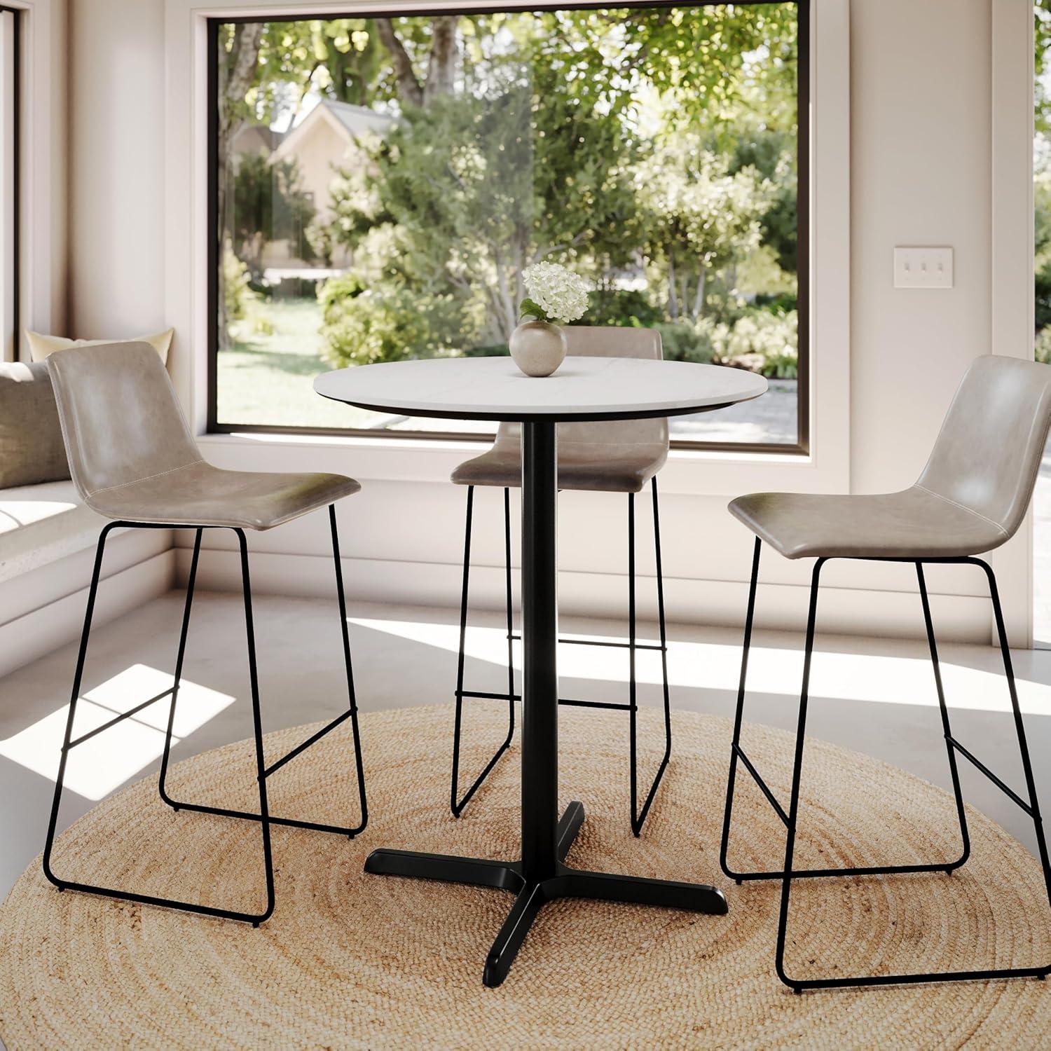 image:imageFlash Furniture Acadia 36 Round Indoor White Faux Marble Tabletop with 30 x 30 Black Bar Height X Base Seamless TopGuard HPL Top and EdgeWhite Faux MarbleBlack Base