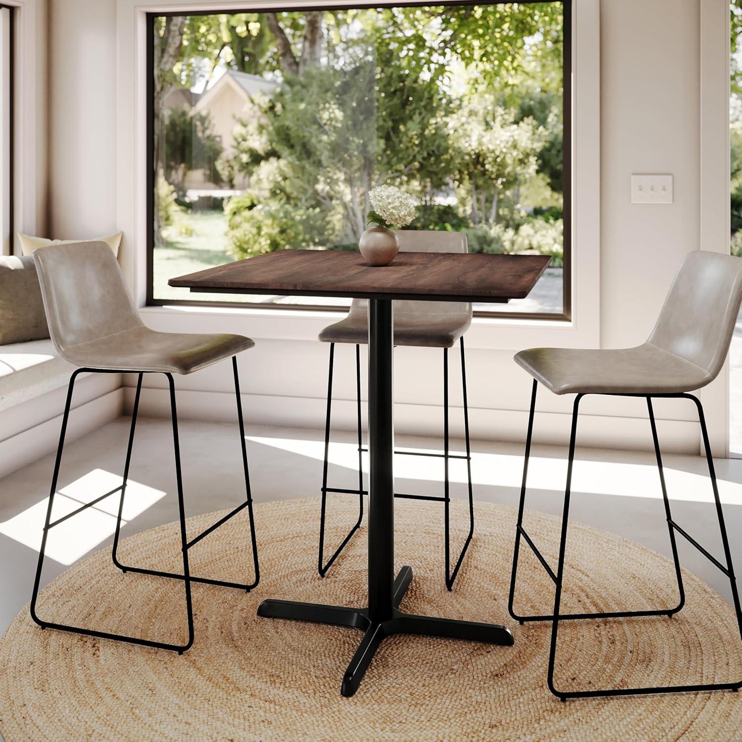 image:imageFlash Furniture Acadia 36 Square Indoor Dark Brown Tabletop with 30 x 30 Black Bar Height X Base Seamless TopGuard HPL Top and EdgeDark BrownBlack Base