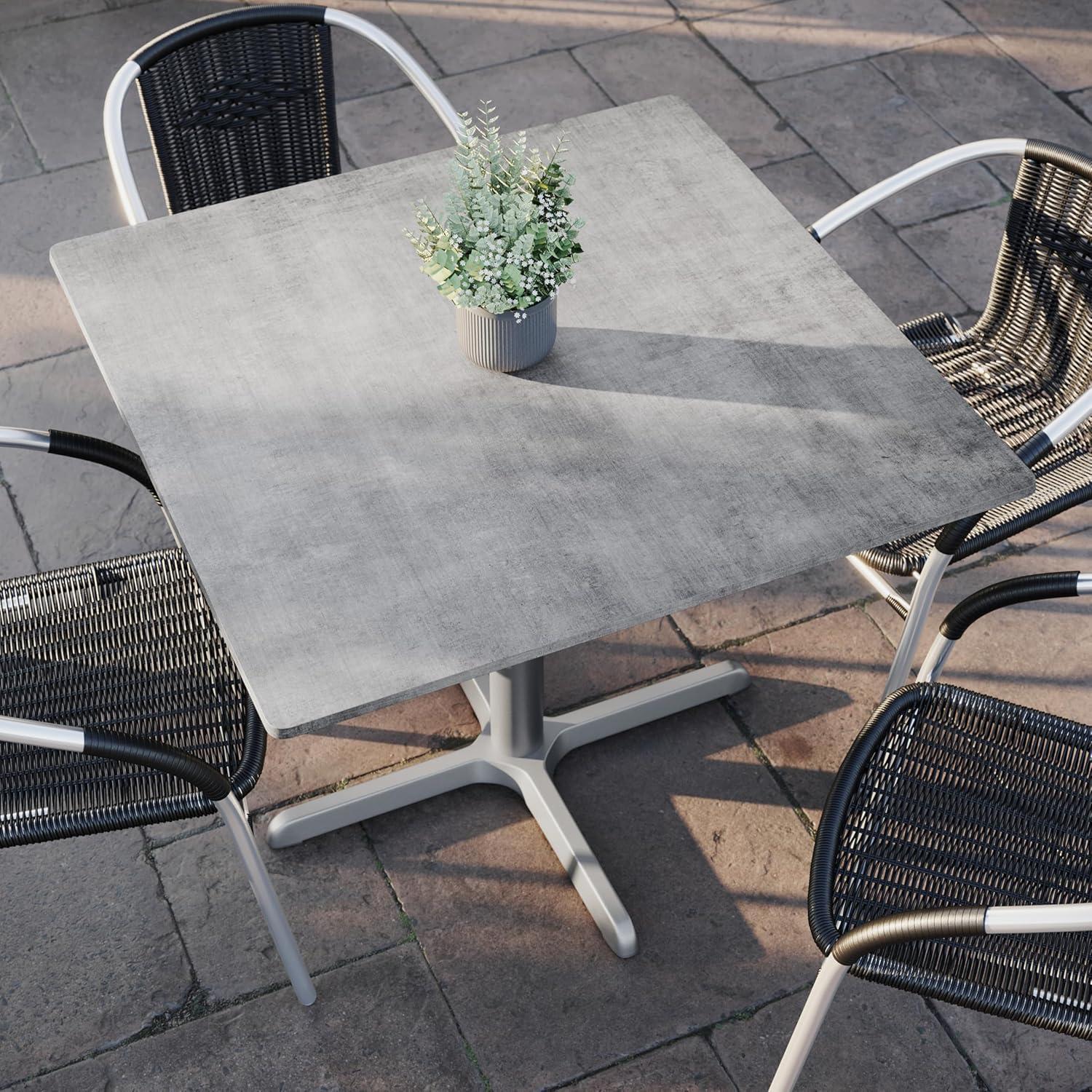 image:imageFlash Furniture Acadia 36 Square Indoor Outdoor Dark Brown Tabletop with 30 x 30 Silver X Base Scratch Heat amp UV Resistant Seamless TopGuard HPL Top and EdgeGray Faux ConcreteSilver Base