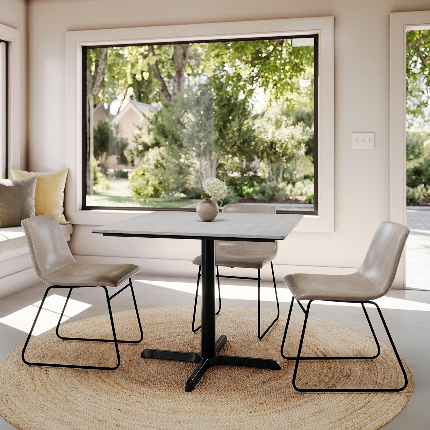 image:imageFlash Furniture Acadia 36 Square Indoor Outdoor Dark Brown Tabletop with 30 x 30 Silver X Base Scratch Heat amp UV Resistant Seamless TopGuard HPL Top and EdgeGray Faux ConcreteBlack Base