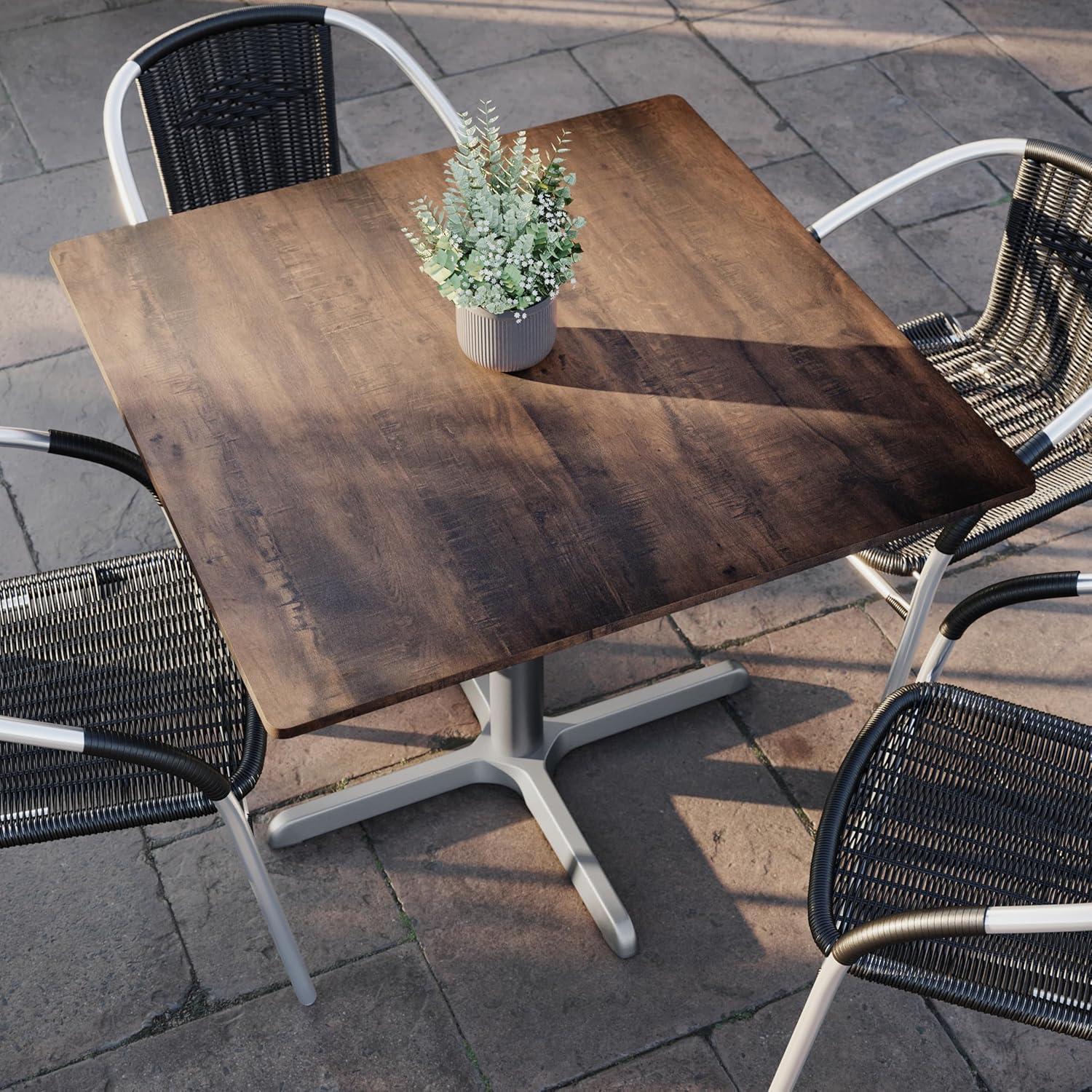 image:imageFlash Furniture Acadia 36 Square Indoor Outdoor Dark Brown Tabletop with 30 x 30 Silver X Base Scratch Heat amp UV Resistant Seamless TopGuard HPL Top and EdgeDark BrownSilver Base