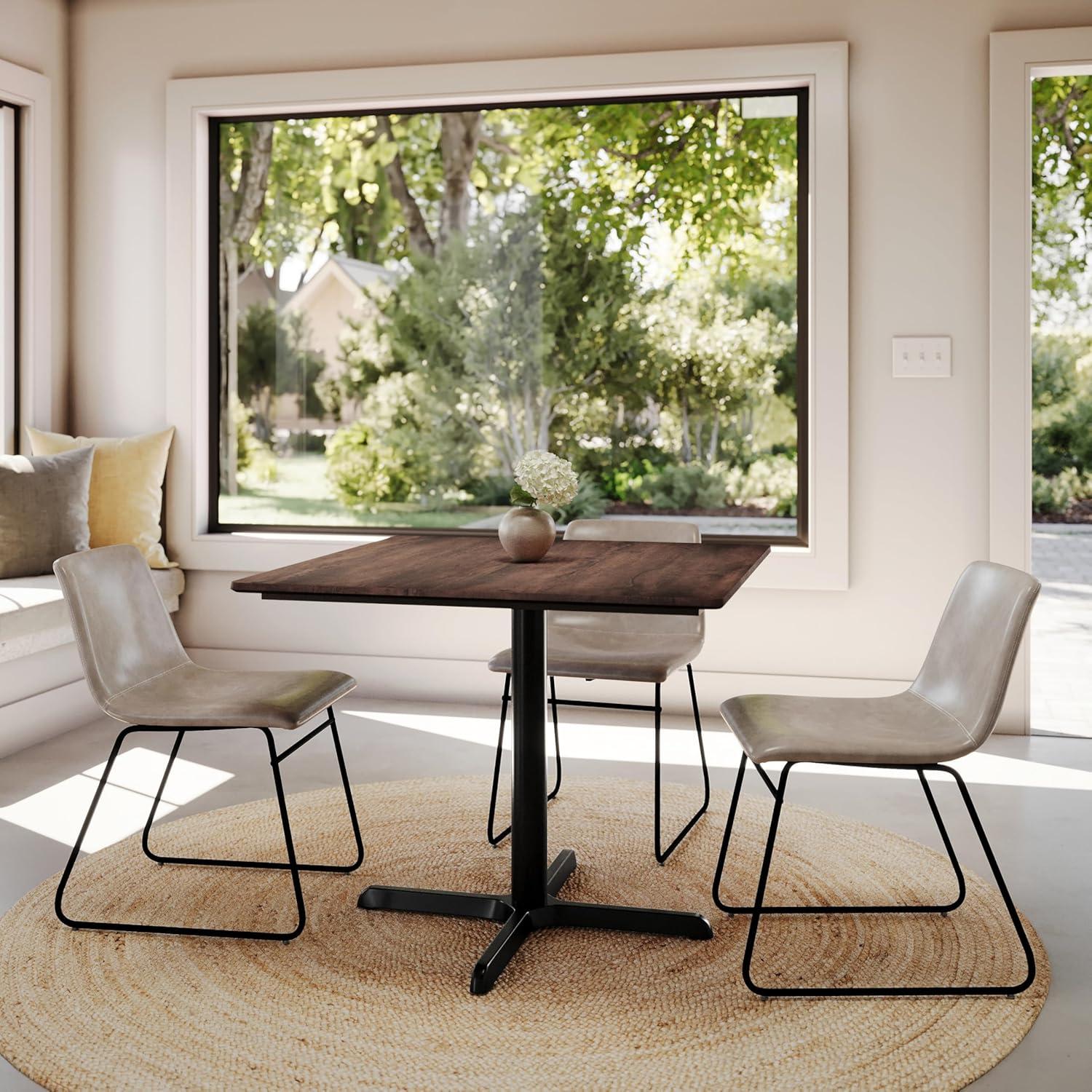 image:imageFlash Furniture Acadia 36 Square Indoor Outdoor Dark Brown Tabletop with 30 x 30 Silver X Base Scratch Heat amp UV Resistant Seamless TopGuard HPL Top and EdgeDark BrownBlack Base