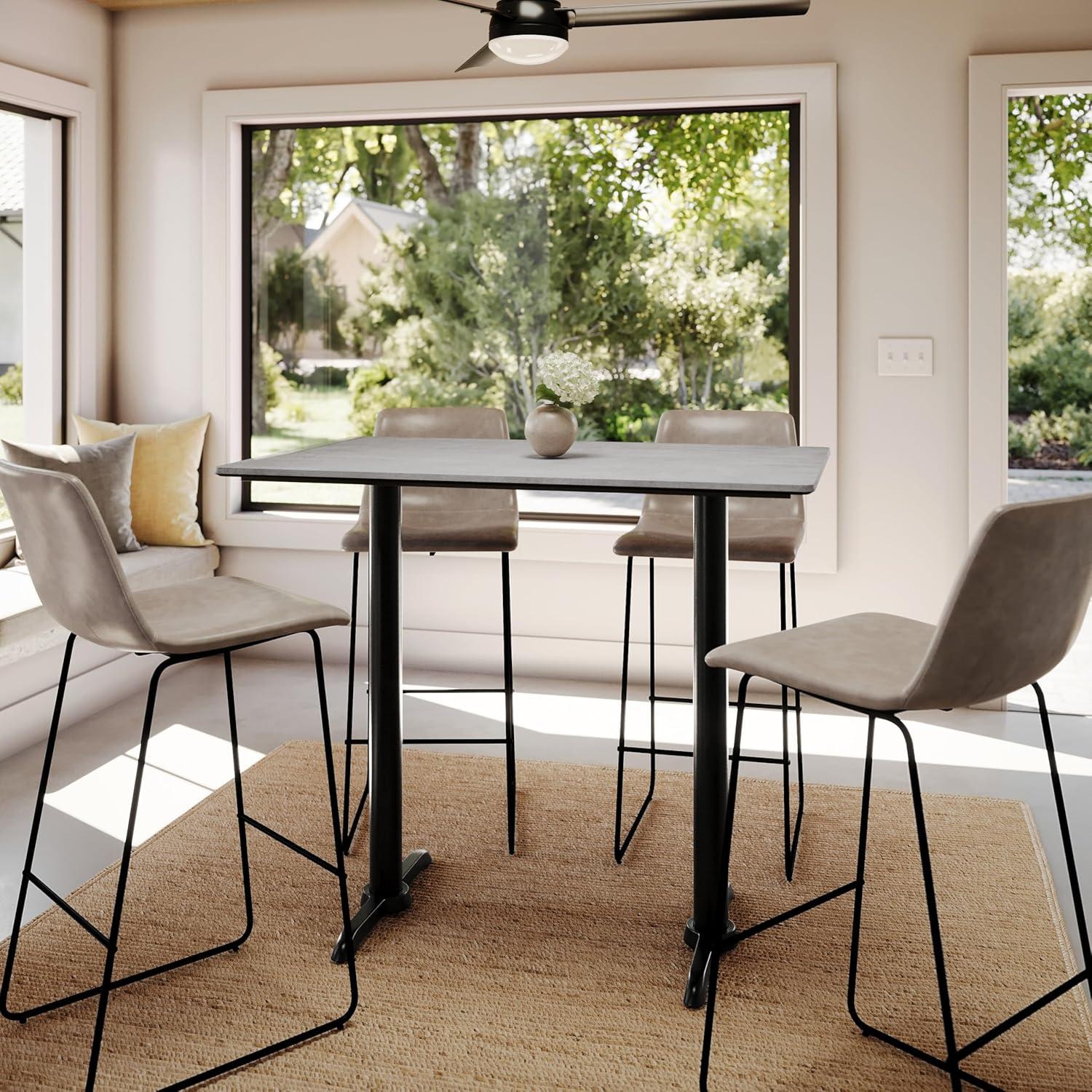 image:imageFlash Furniture Acadia 48 x 30 Indoor Dark Brown Tabletop with Dual 5 x 22 Black Bar Height TBases Seamless TopGuard HPL Top and EdgeGray Faux ConcreteBlack Base
