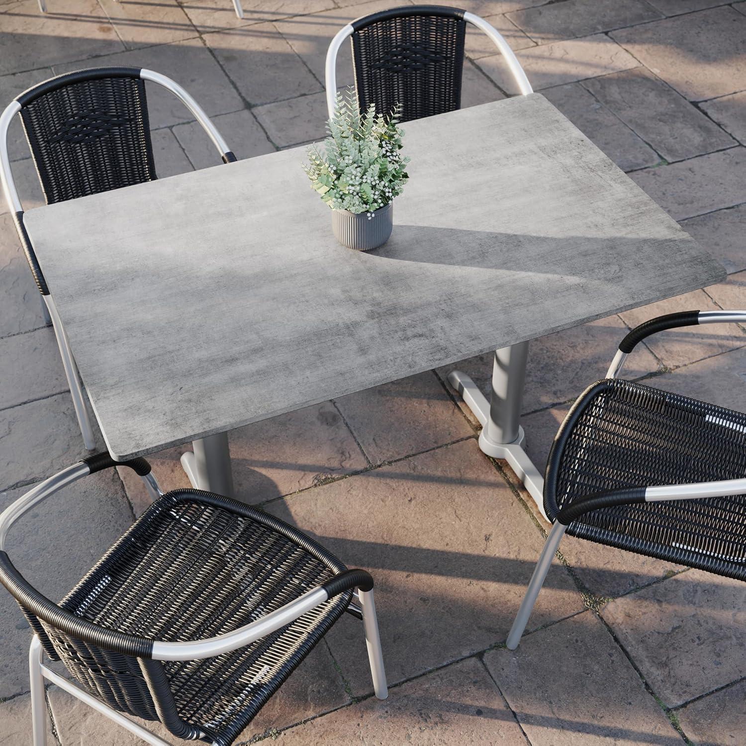 image:imageFlash Furniture Acadia 48x30 Indoor Outdoor Dark Brown Tabletop with Dual 5x22 Silver T Bases Scratch Heat amp UV Resistant Seamless TopGuard HPL Top and EdgeGray Faux ConcreteSilver Base