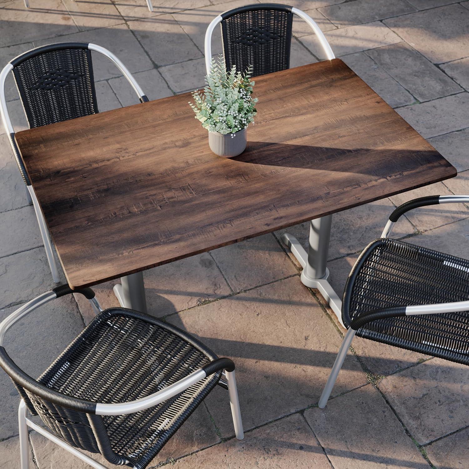 image:imageFlash Furniture Acadia 48x30 Indoor Outdoor Dark Brown Tabletop with Dual 5x22 Silver T Bases Scratch Heat amp UV Resistant Seamless TopGuard HPL Top and EdgeDark BrownSilver Base