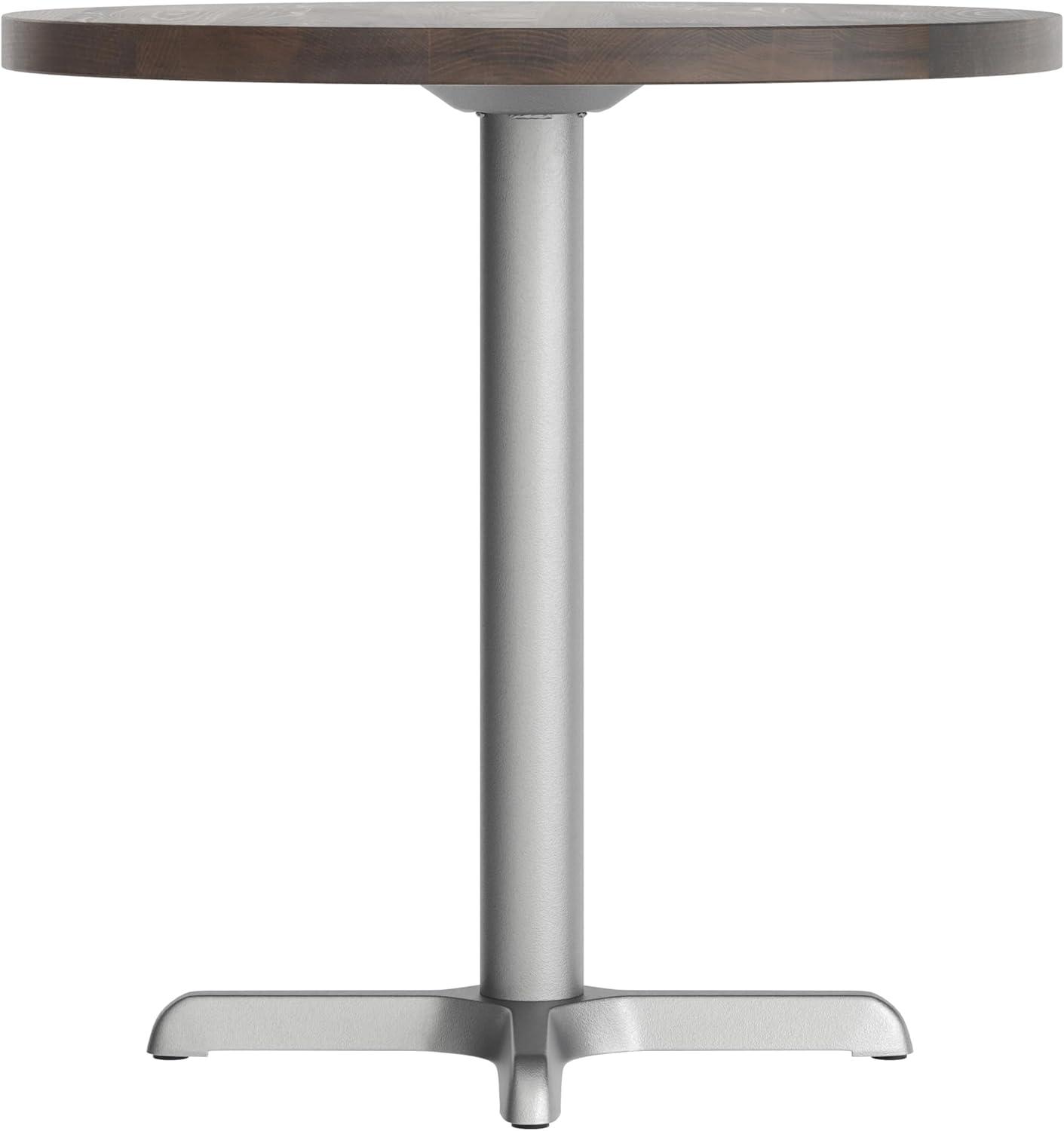 image:imageFlash Furniture Bennett 30 Round Solid Wood Commercial Indoor Tabletop in Dark Brown with 22 x 22 Dining Height Black Cast Iron X Base 300 lb Static CapacityDark Brown TopSilver Base