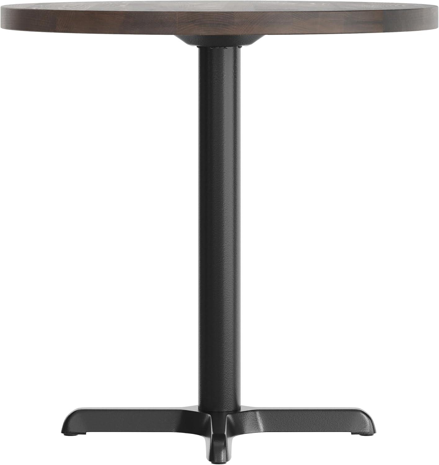 image:imageFlash Furniture Bennett 30 Round Solid Wood Commercial Indoor Tabletop in Dark Brown with 22 x 22 Dining Height Black Cast Iron X Base 300 lb Static CapacityDark Brown TopBlack Base