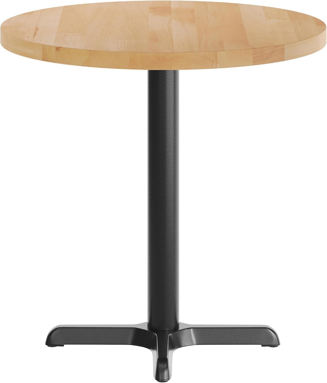image:imageFlash Furniture Bennett 30 Round Solid Wood Commercial Indoor Tabletop in Dark Brown with 22 x 22 Dining Height Black Cast Iron X Base 300 lb Static CapacityNatural TopBlack Base