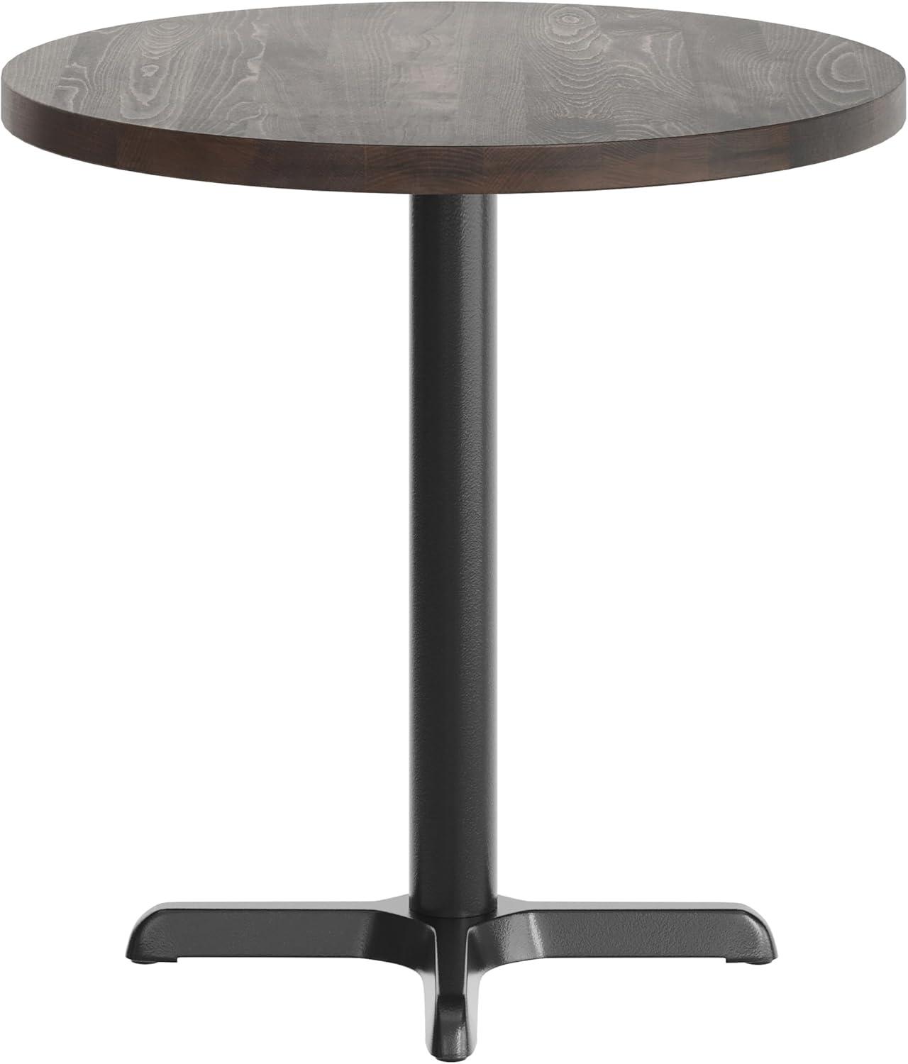 image:imageFlash Furniture Bennett 30 Round Solid Wood Commercial Indoor Tabletop in Dark Brown with 22 x 22 Dining Height Black Cast Iron X Base 300 lb Static CapacityDark Brown TopBlack Base