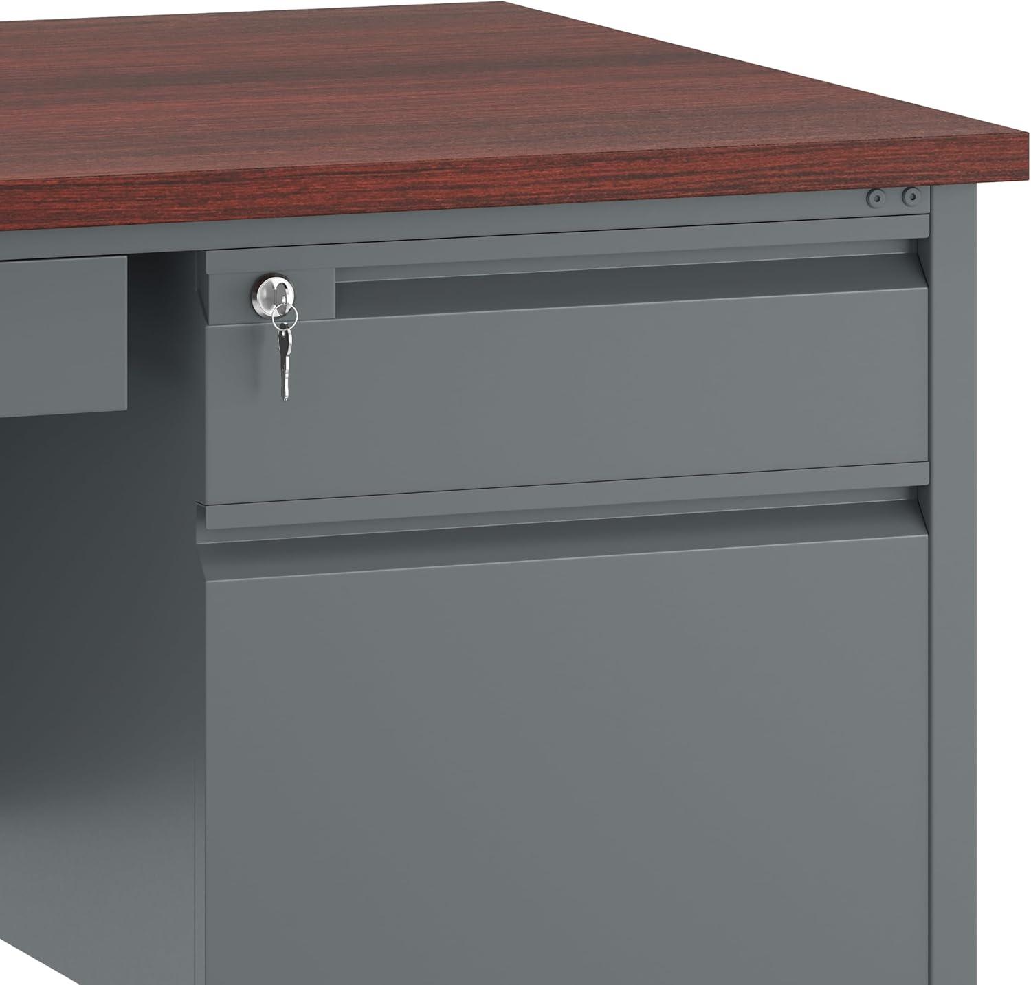 image:imageFlash Furniture Cambridge Double Pedestal Desk with 3 Locking Drawers Commercial Grade Teachers or Office Desk 30x60 Metal Frame MahoganyCharcoal