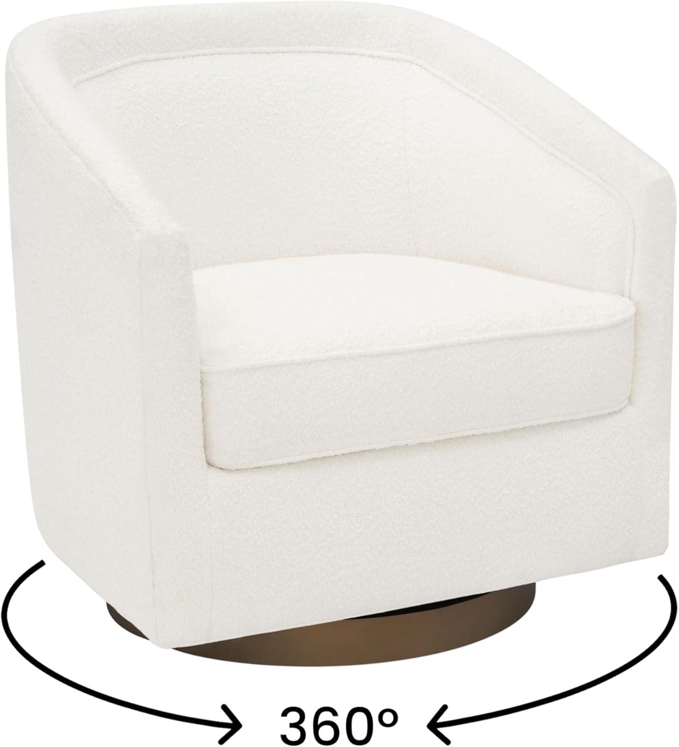 image:imageFlash Furniture Dean Upholstered Barrel Chair Commercial 360 Swivel Club Style Chair Sloped Armrests Brushed Metallic Vinyl Wrapped Metal Base Black LeatherSoftCream Boucle