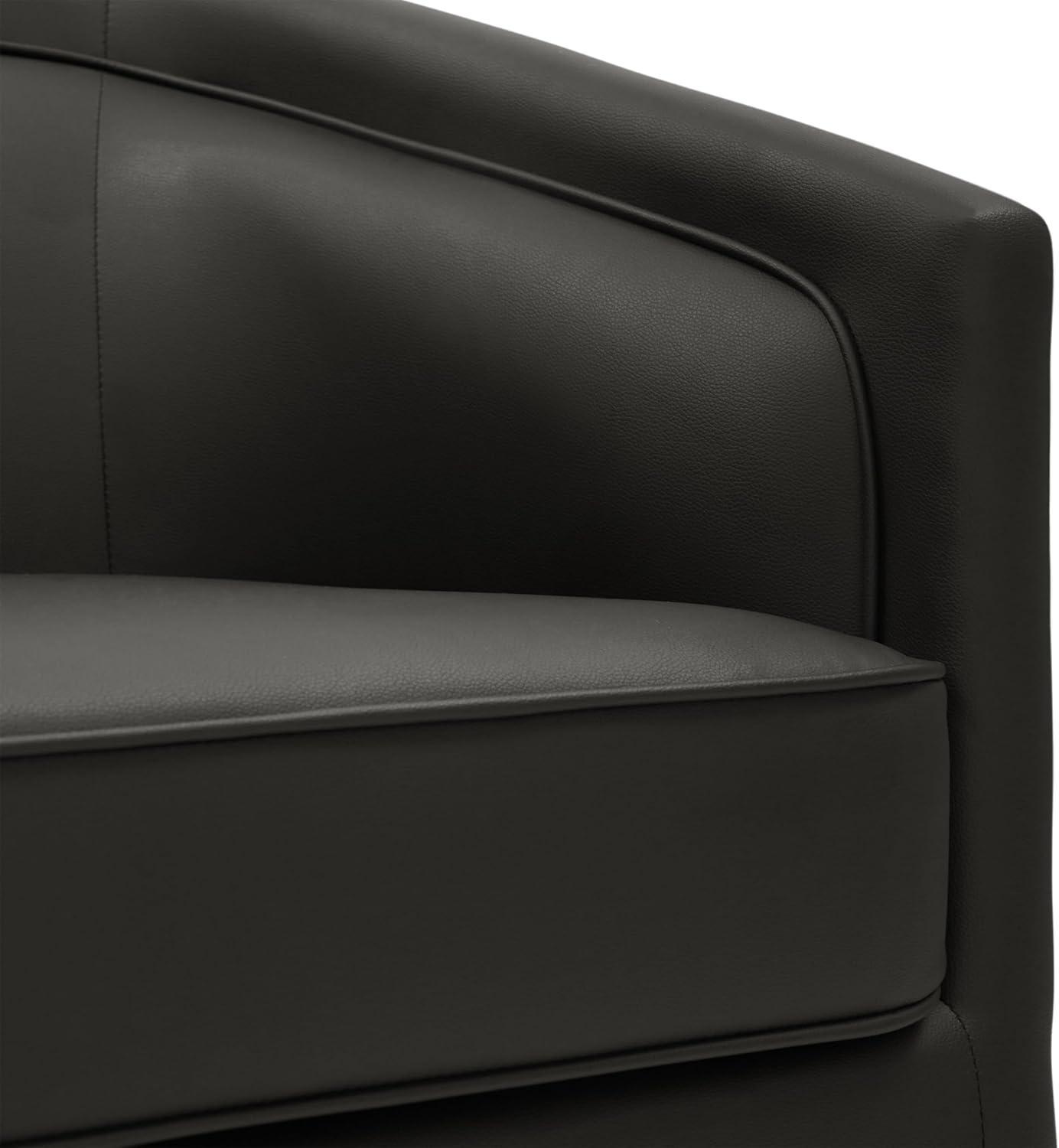 image:imageFlash Furniture Dean Upholstered Barrel Chair Commercial 360 Swivel Club Style Chair Sloped Armrests Brushed Metallic Vinyl Wrapped Metal Base Black LeatherSoftBlack Leathersoft