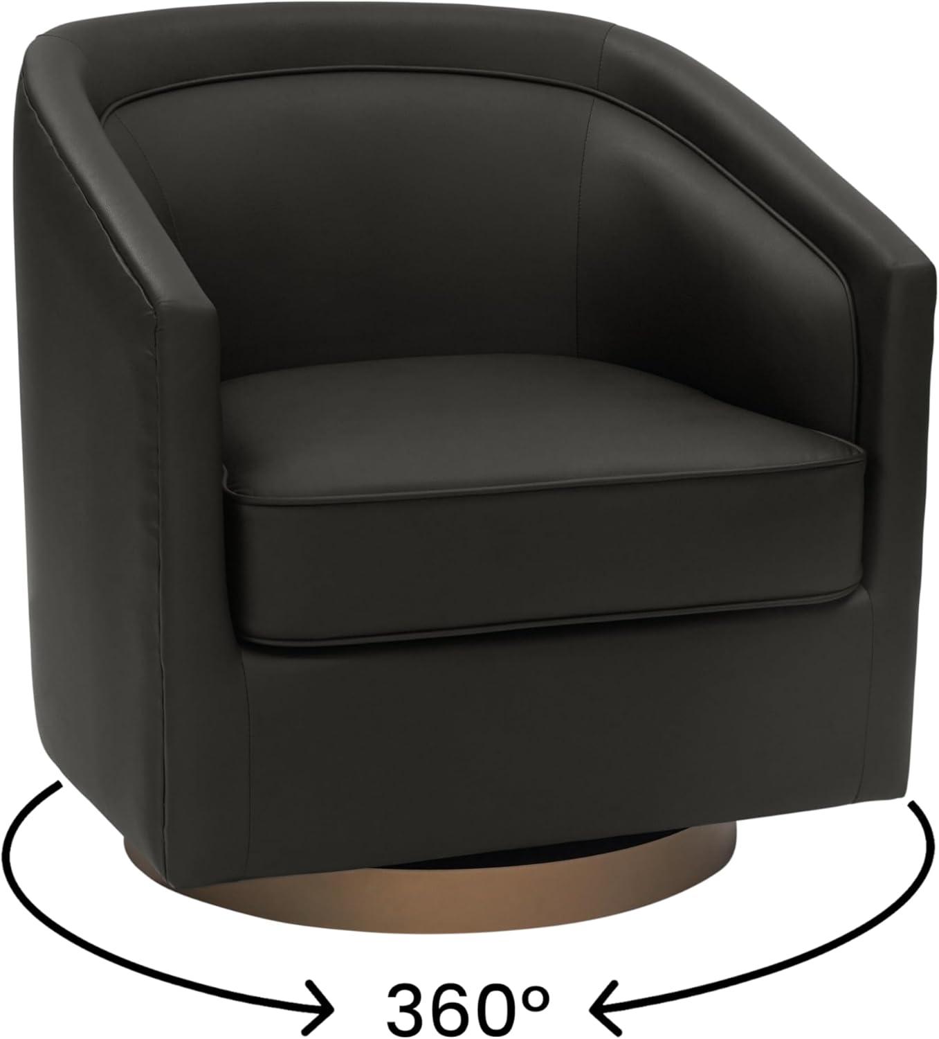 image:imageFlash Furniture Dean Upholstered Barrel Chair Commercial 360 Swivel Club Style Chair Sloped Armrests Brushed Metallic Vinyl Wrapped Metal Base Black LeatherSoftBlack Leathersoft