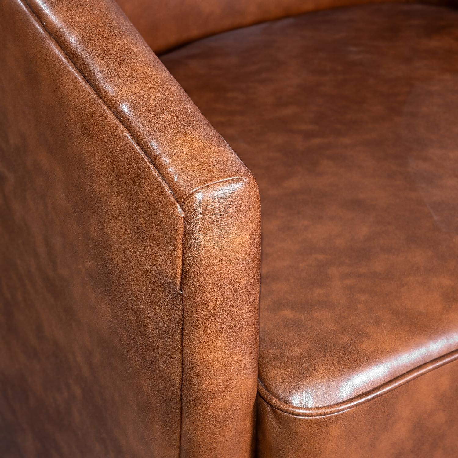 image:imageFlash Furniture Dean Upholstered Barrel Chair Commercial 360 Swivel Club Style Chair Sloped Armrests Brushed Metallic Vinyl Wrapped Metal Base Black LeatherSoftBrown Leathersoft