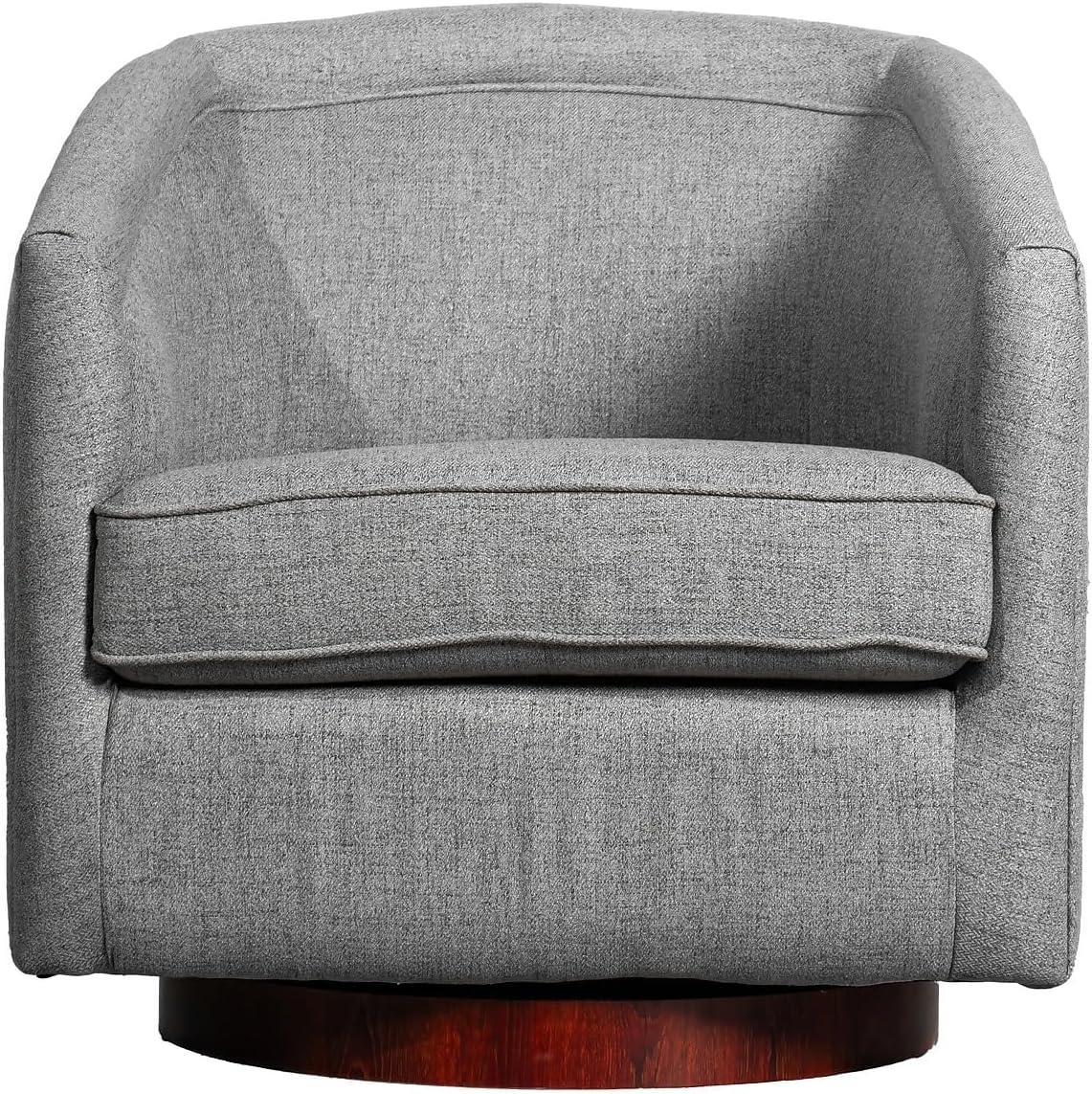 image:imageFlash Furniture Dean Upholstered Barrel Chair Commercial 360 Swivel Club Style Chair Sloped Armrests Brushed Metallic Vinyl Wrapped Metal Base Black LeatherSoftGrey